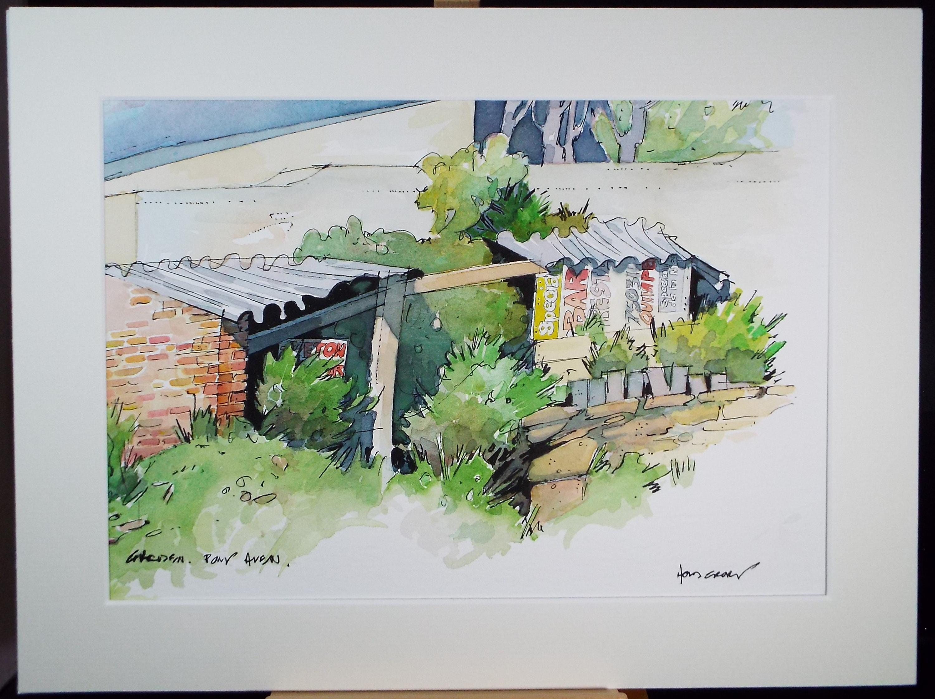Original Watercolour drawing , 'Garden, Pont Aven', John Hambleton Holdcroft (1926-2014), Circa 1970's