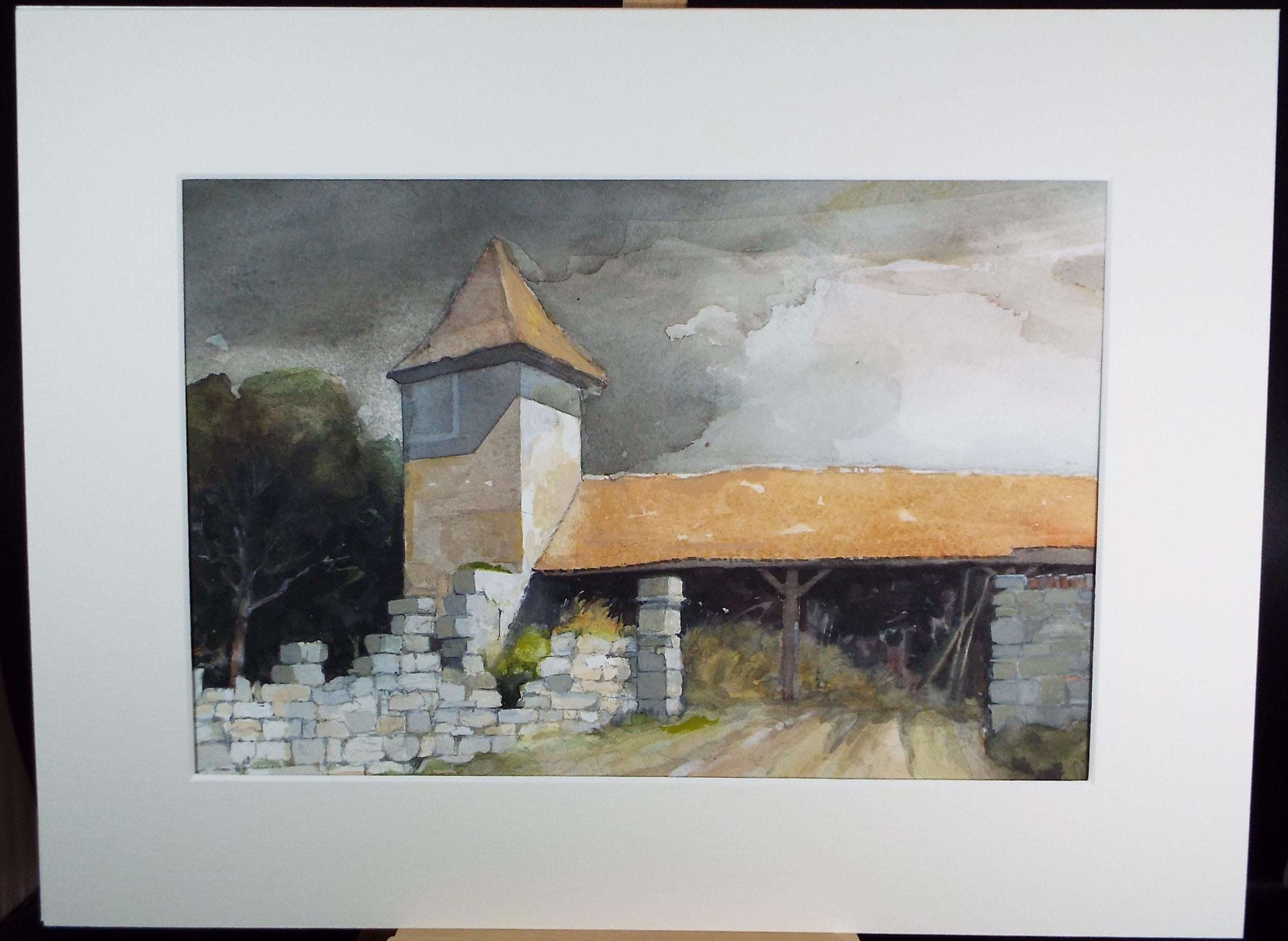Original Watercolour drawing , 'French Barn', John Hambleton Holdcroft (1926-2014), Circa 1970's