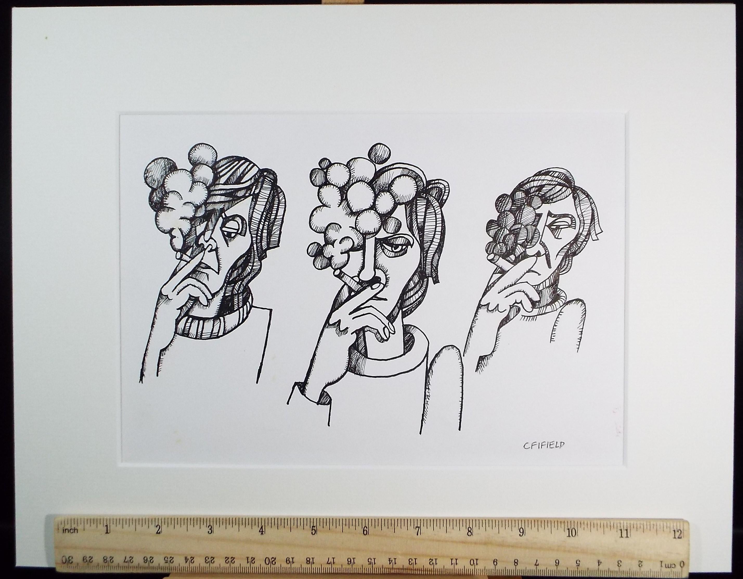 Original Pen & ink 'Doreen Smoking', Colin Fifield (1940-2022), Circa 1980's