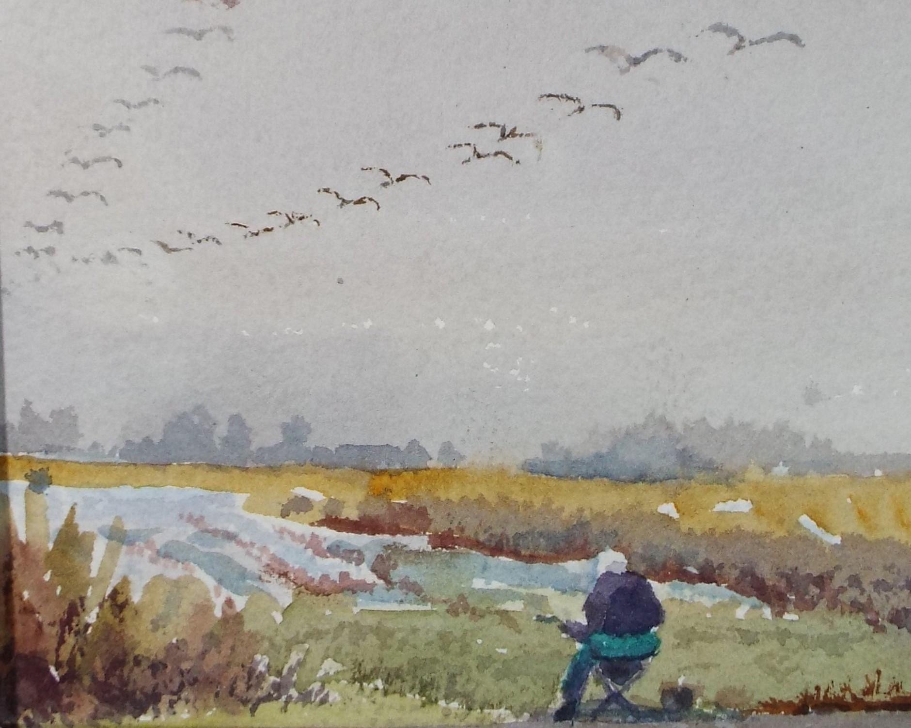 Original Watercolour, 'The Artist Sketching', Dated 1998, Artist Unknown