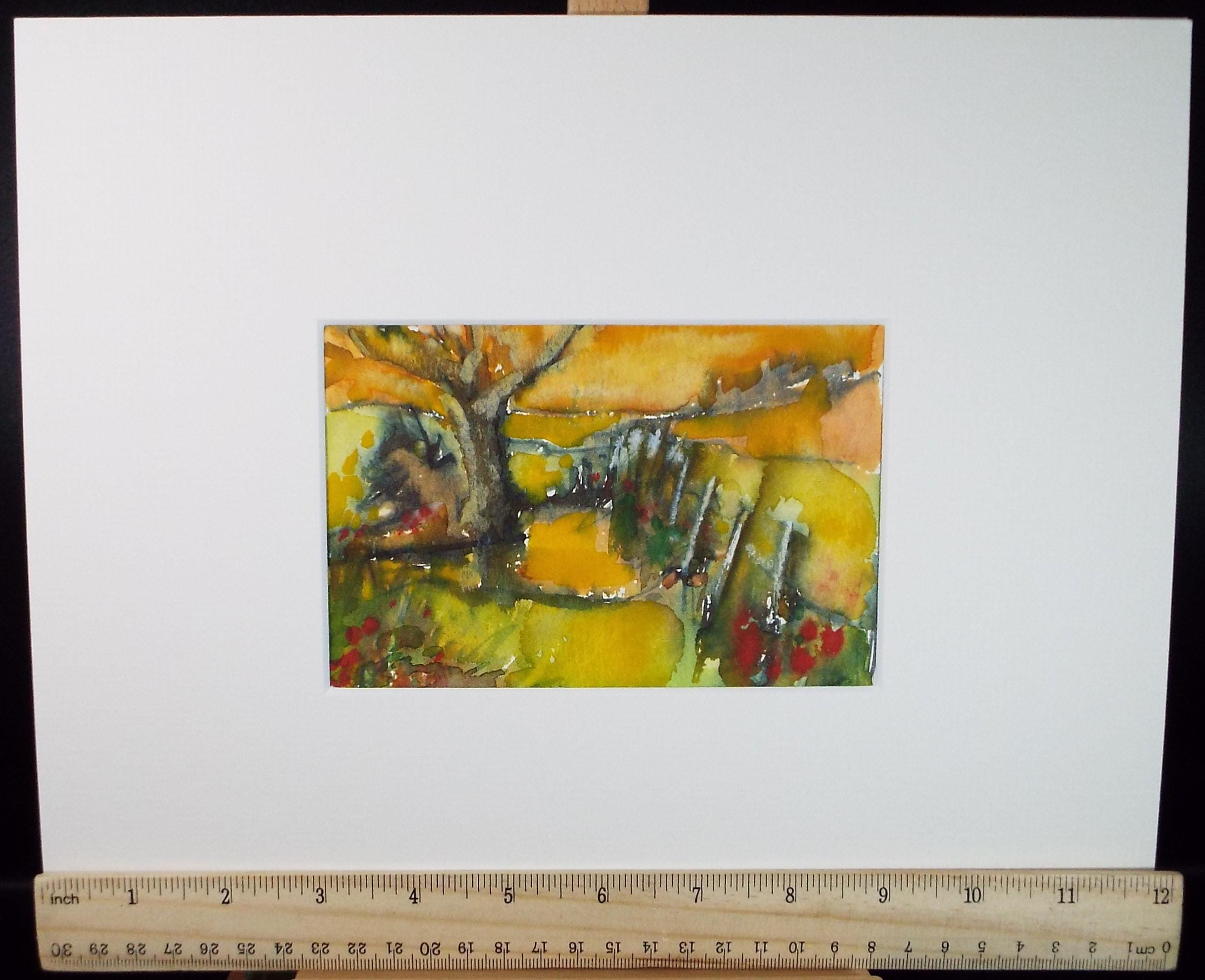 Original Watercolour, 'Landscape with fence and tree', June Bevan, c1990's