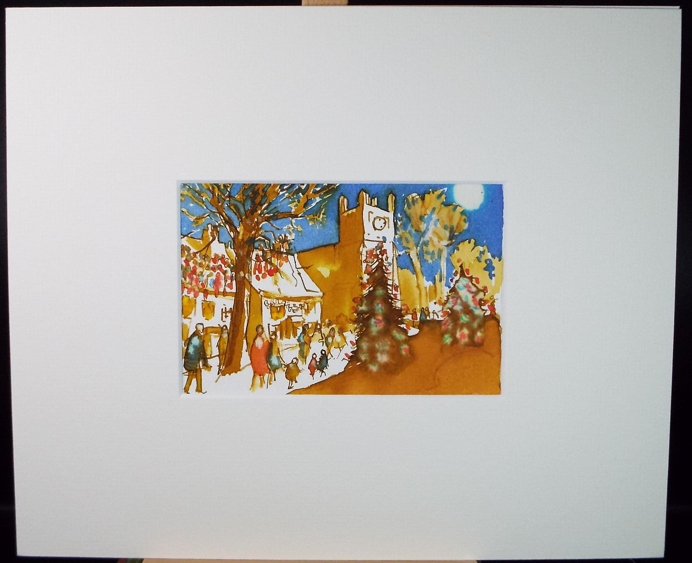Original Watercolour, 'Christmas in the Village', June Bevan, c1990's