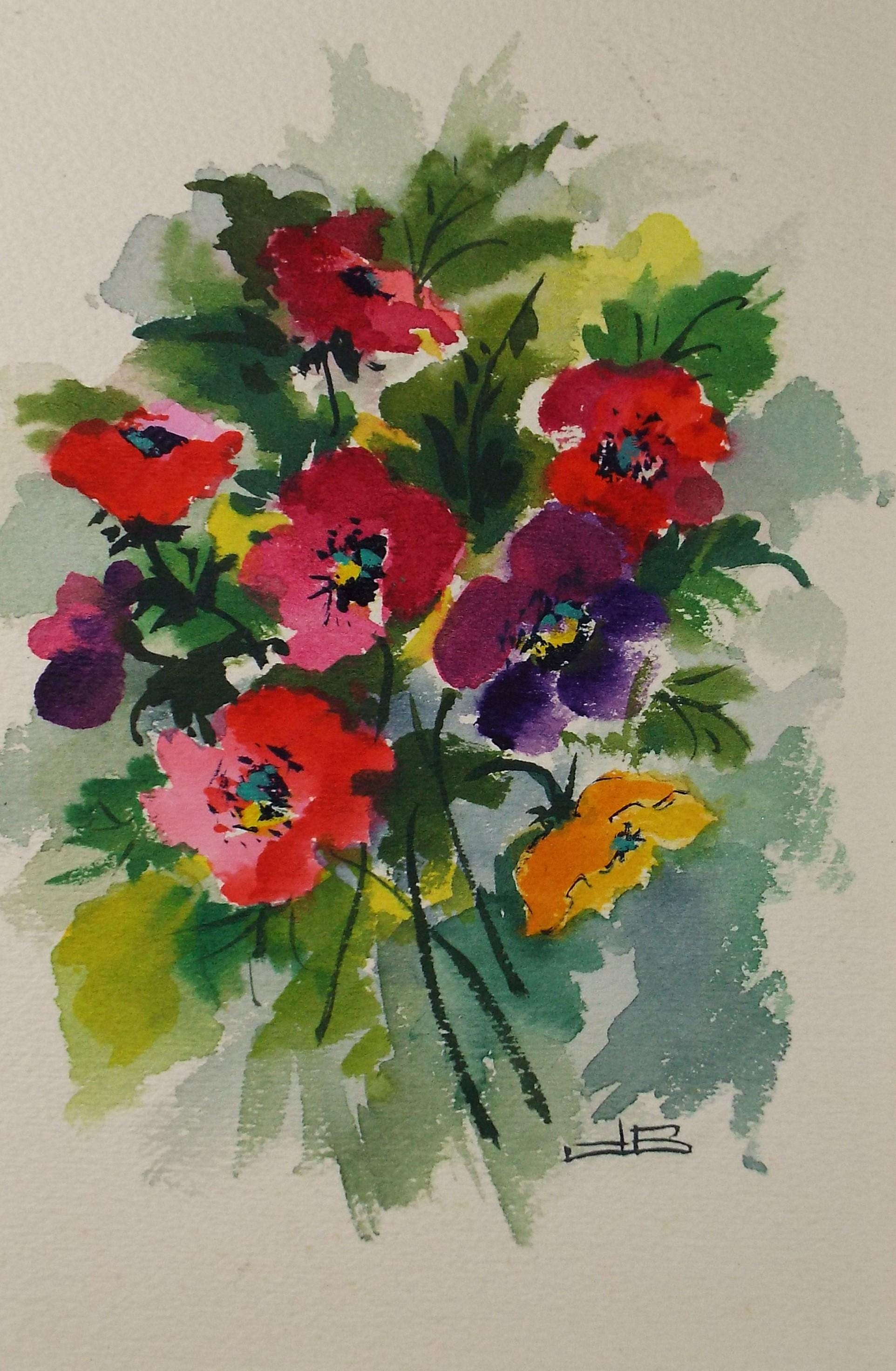 Original Watercolour, 'Summer flowers', circa 1960's, artist Unknown