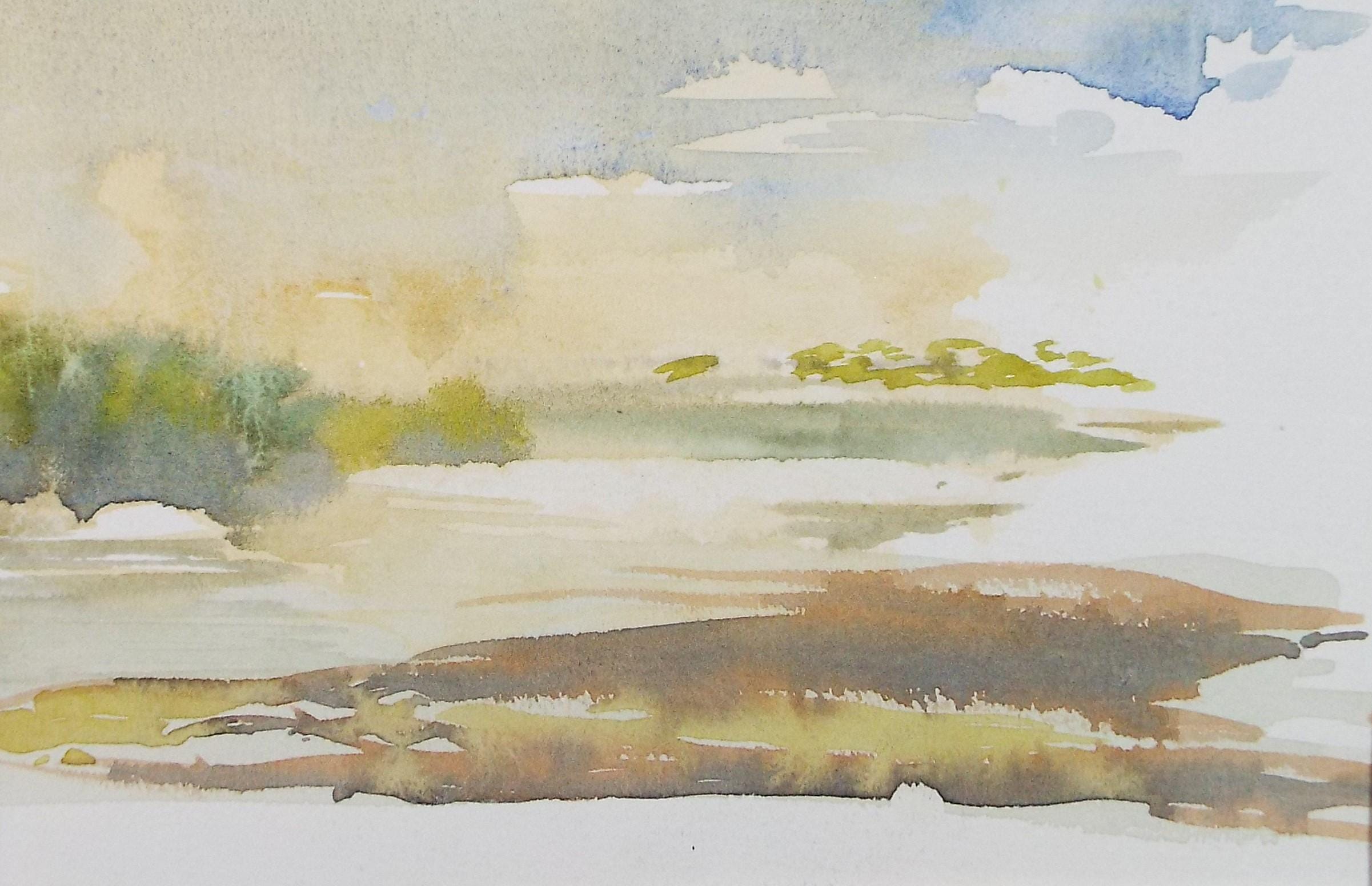 Original Watercolour on Paper, 'Sunset', dated 1985, Unknown artist