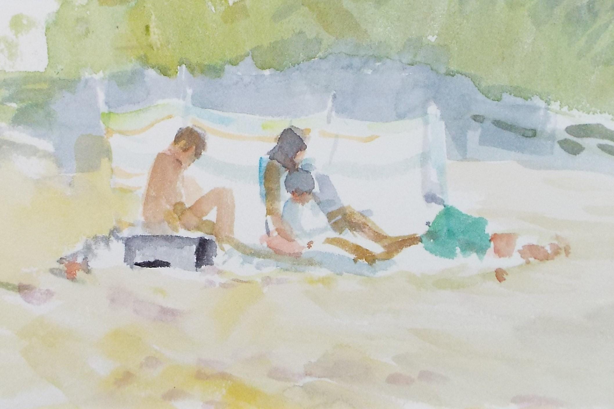 Original Watercolour , 'Family on the beach', Circa 1990's