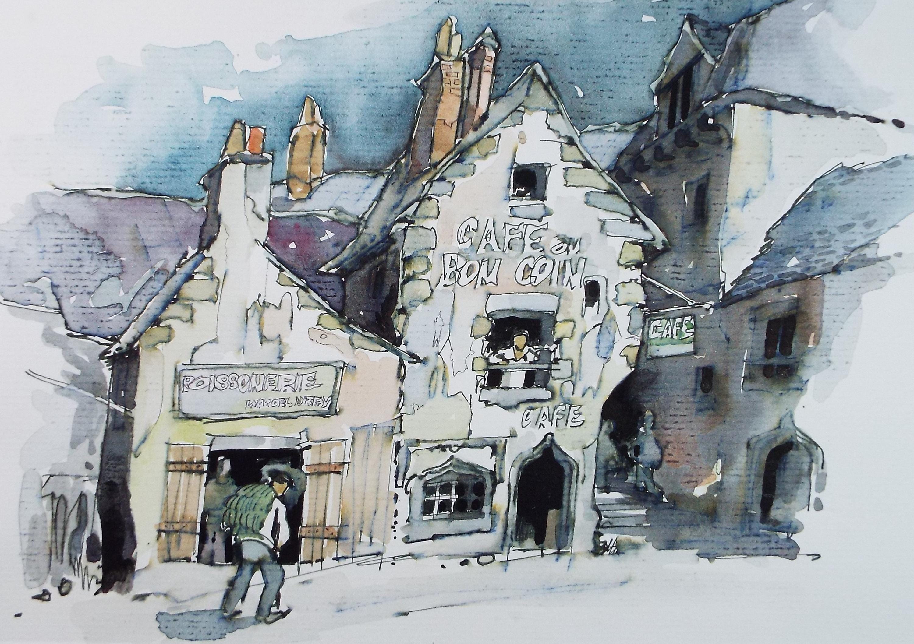 Original Watercolour drawing , 'Breton Scene', John Hambleton Holdcroft (1926-2014), Circa 1970's