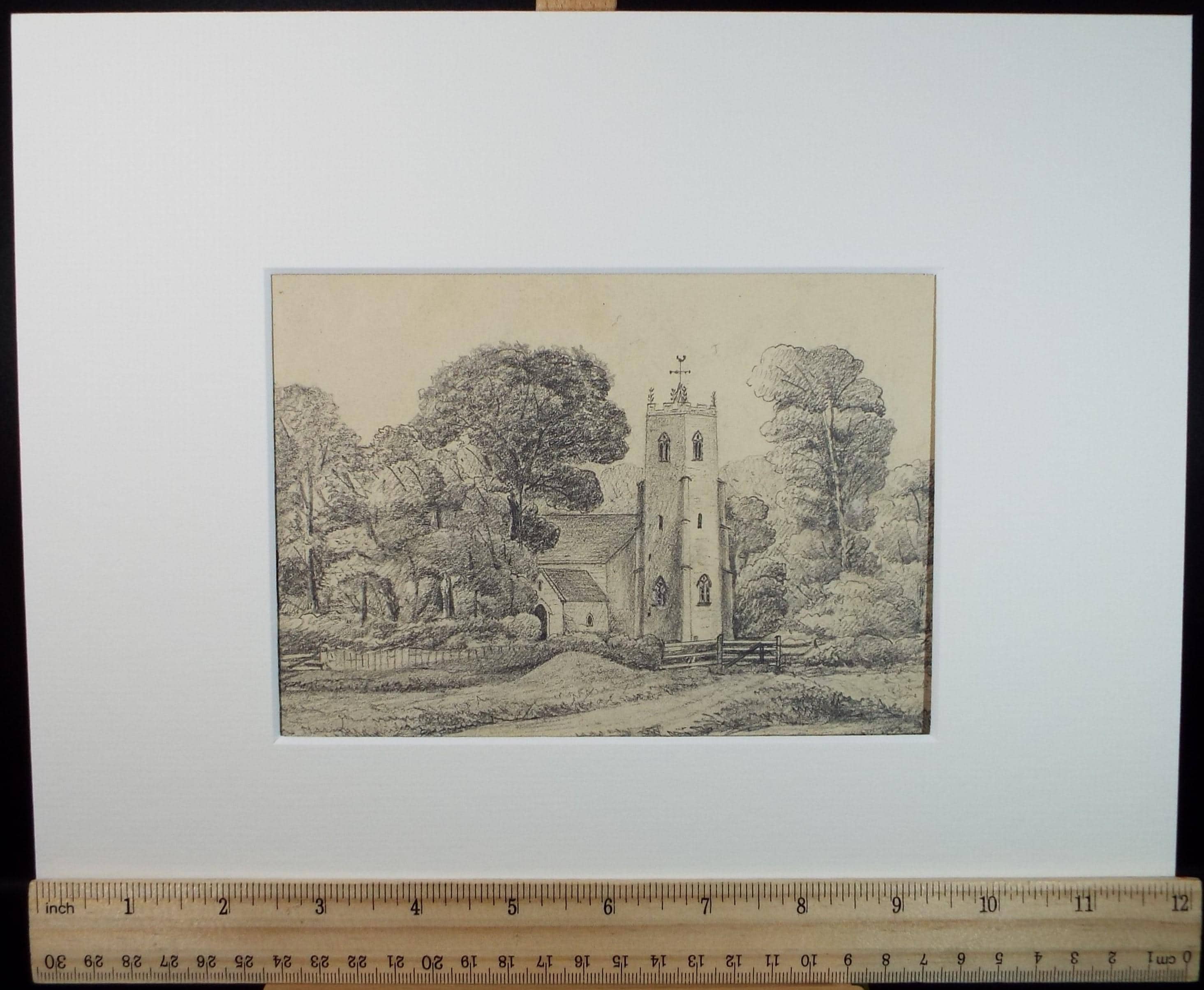 Original Pencil drawing, 'Crostwick Church', Dated 1873, artist unknown