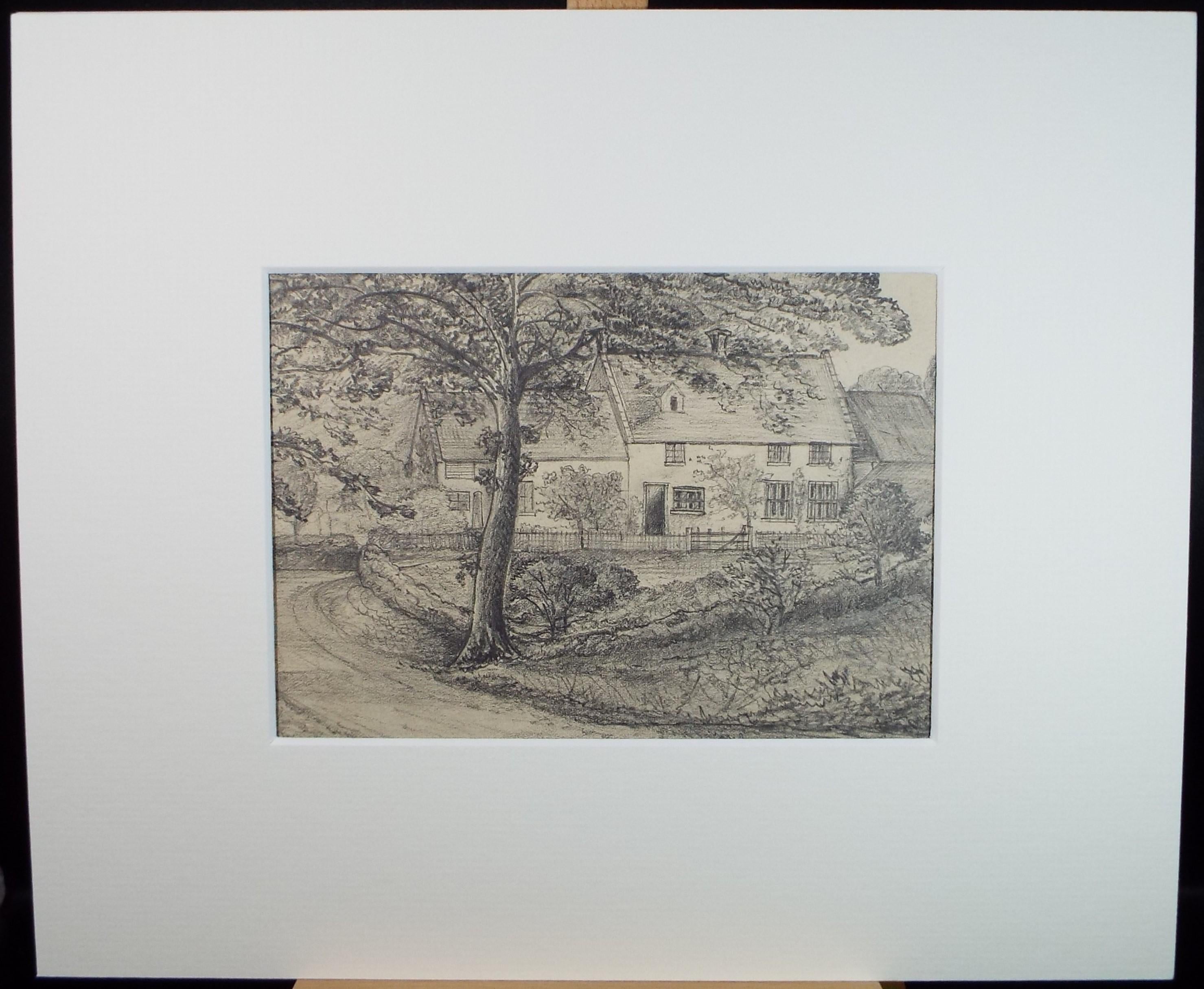 Original Pencil drawing, 'Howlets farm, Bacton', Dated 1874, artist unknown
