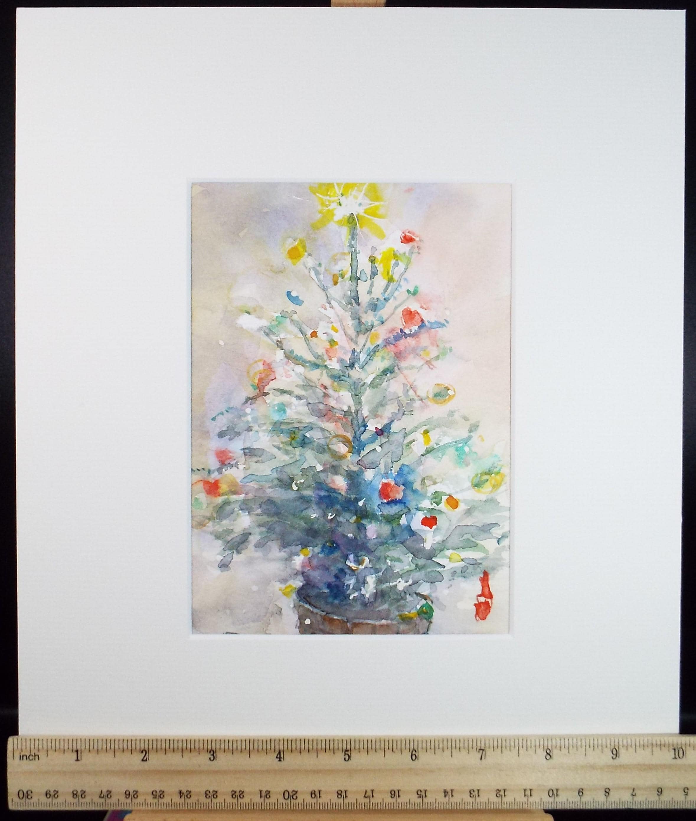 Original Watercolour,'Christmas Tree', circa 1980's, Michael Stone b1922