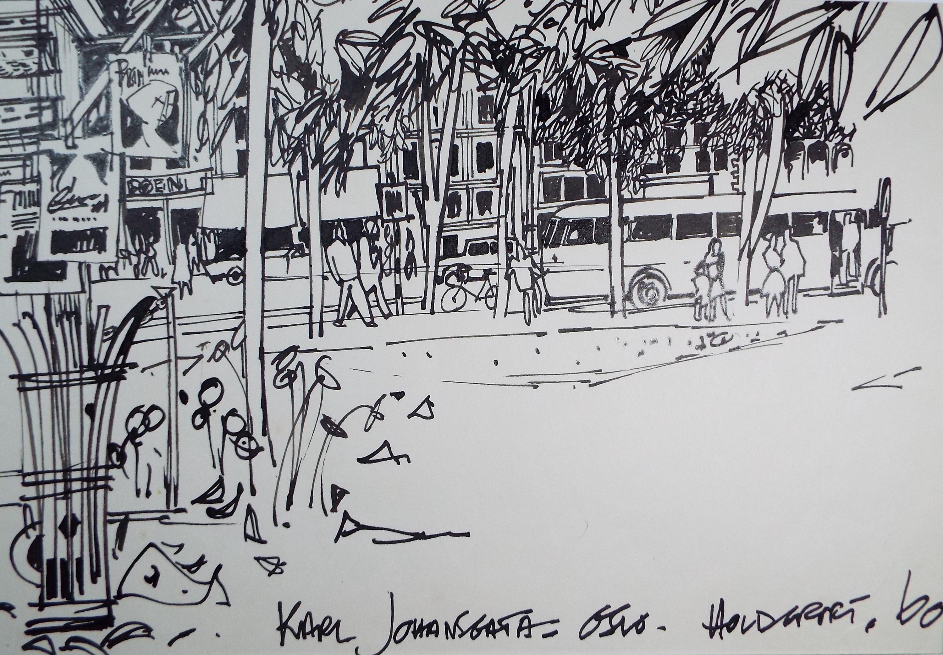 Original Ink drawing , 'Oslo', John Hambleton Holdcroft (1926-2014), Dated 1960