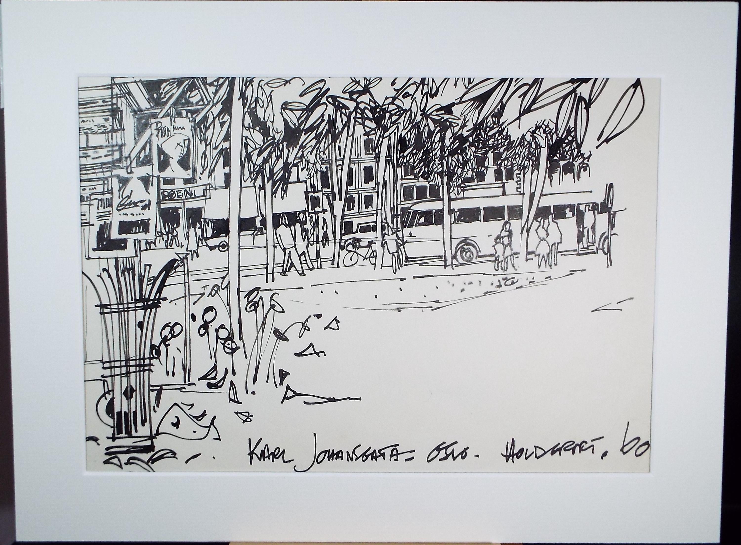 Original Ink drawing , 'Oslo', John Hambleton Holdcroft (1926-2014), Dated 1960