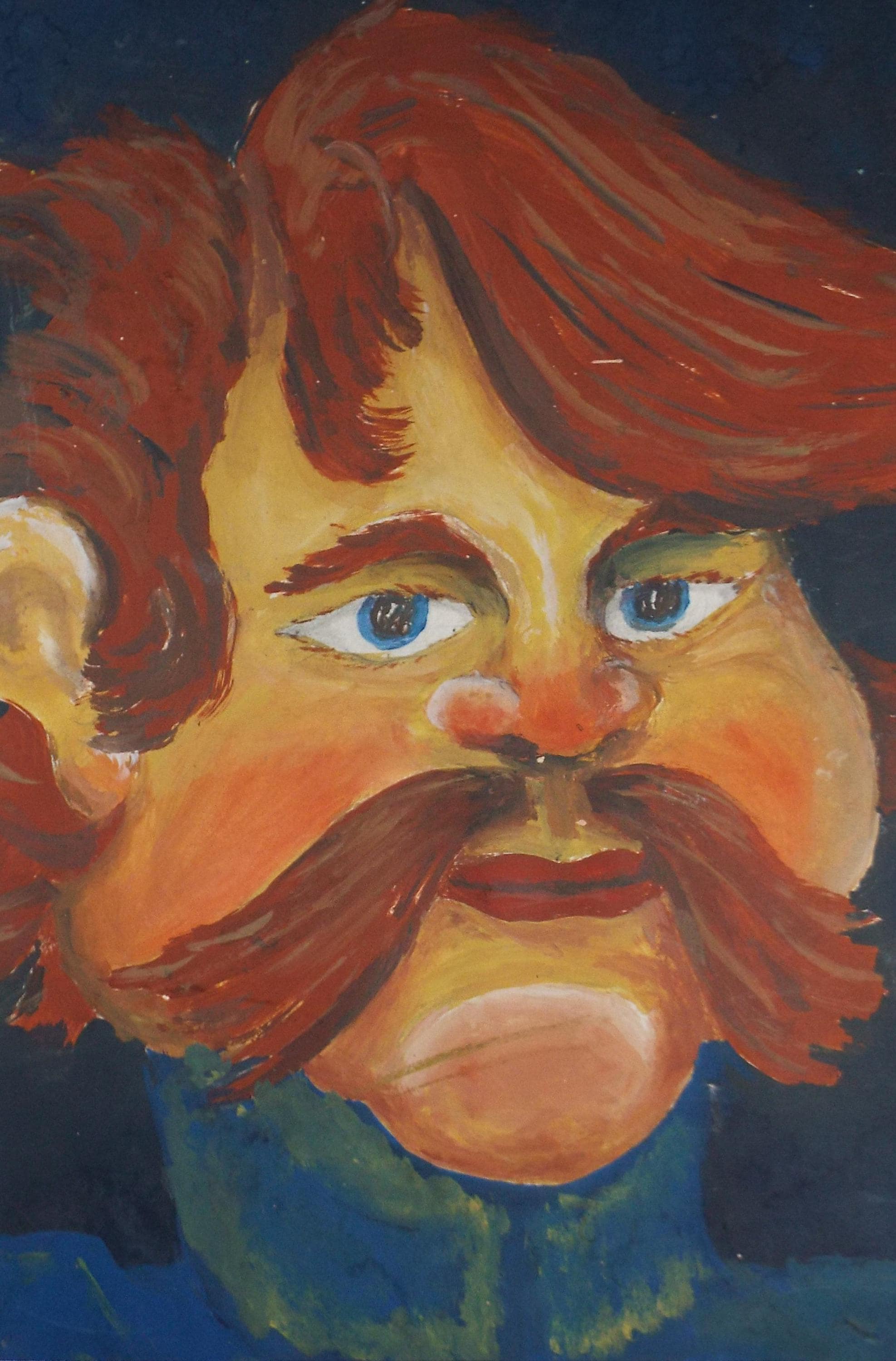 Original Watercolour & Gouache, 'Man with a Moustache',c1970's, Artist Unknown