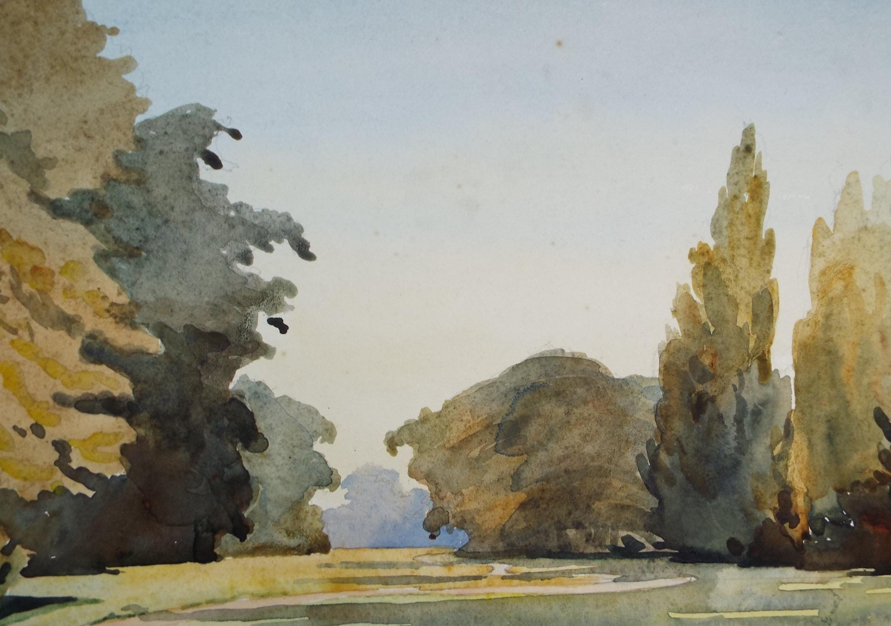 Original Watercolour, 'Lake Landscape', Circa 1950's, Artist Unknown