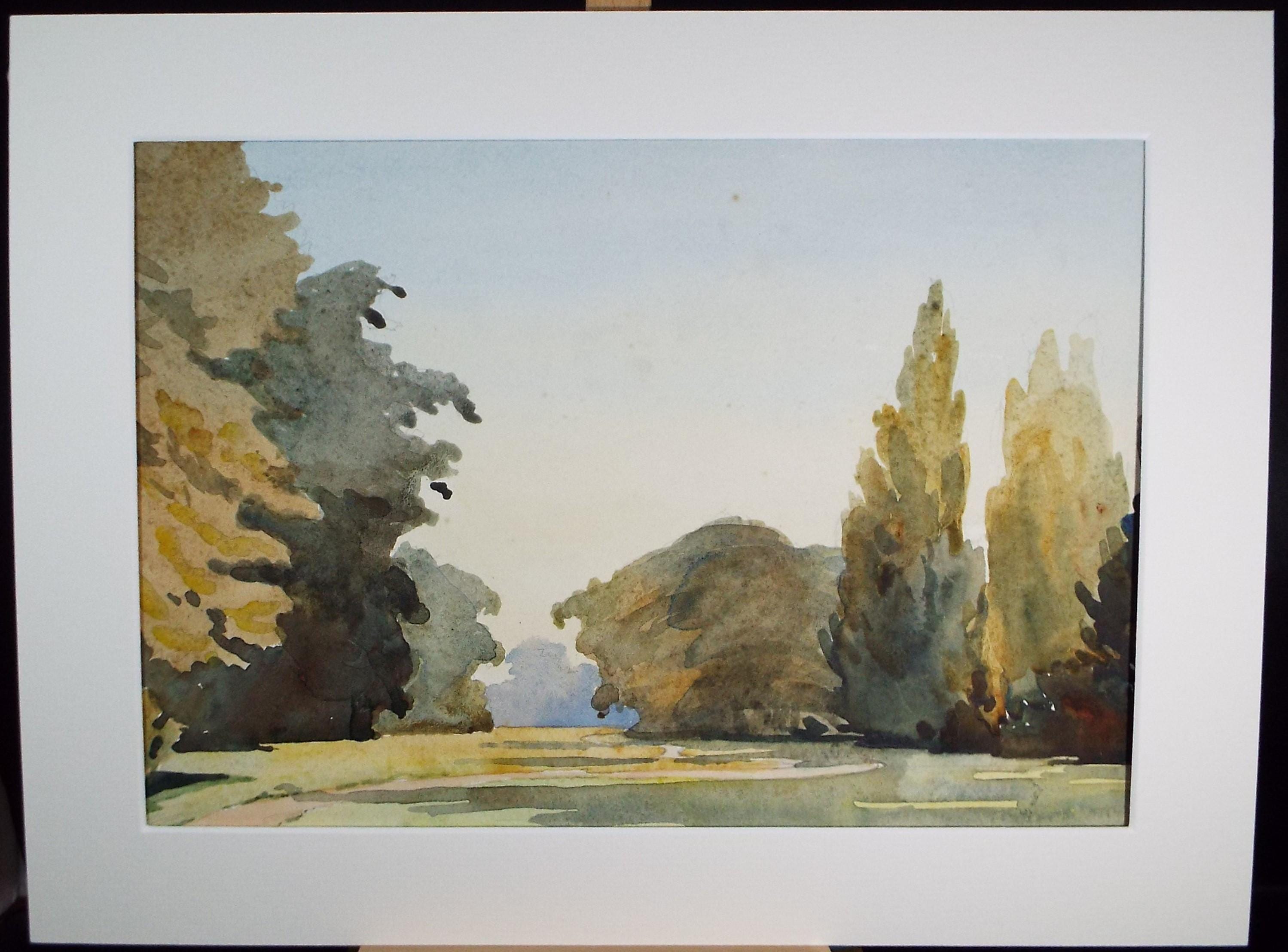 Original Watercolour, 'Lake Landscape', Circa 1950's, Artist Unknown