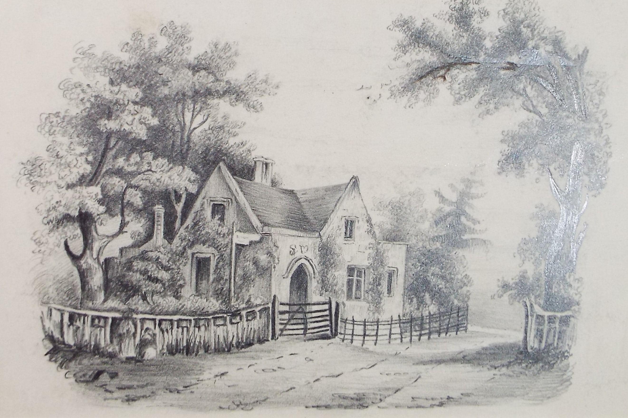 Original Pencil drawing Dated 1846, 'The Gatehouse' - Unknown Artist