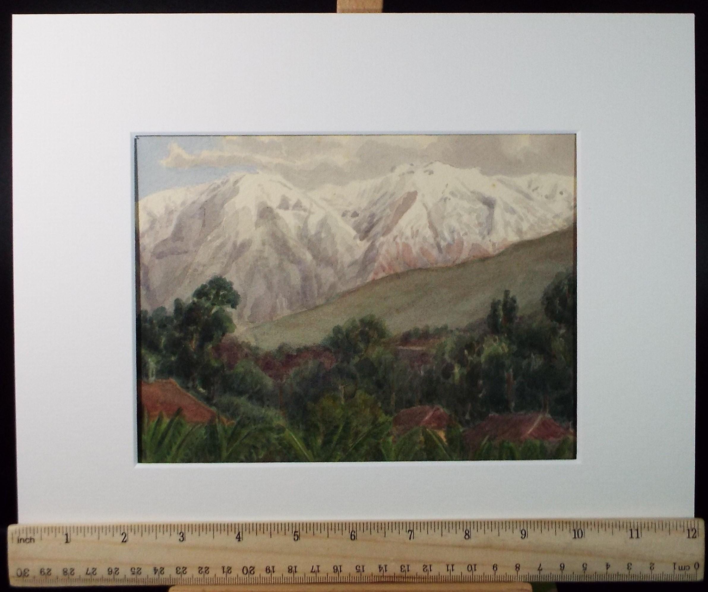 Original Watercolour, 'Snow Covered mountains', Artist Unknown, dated 1920