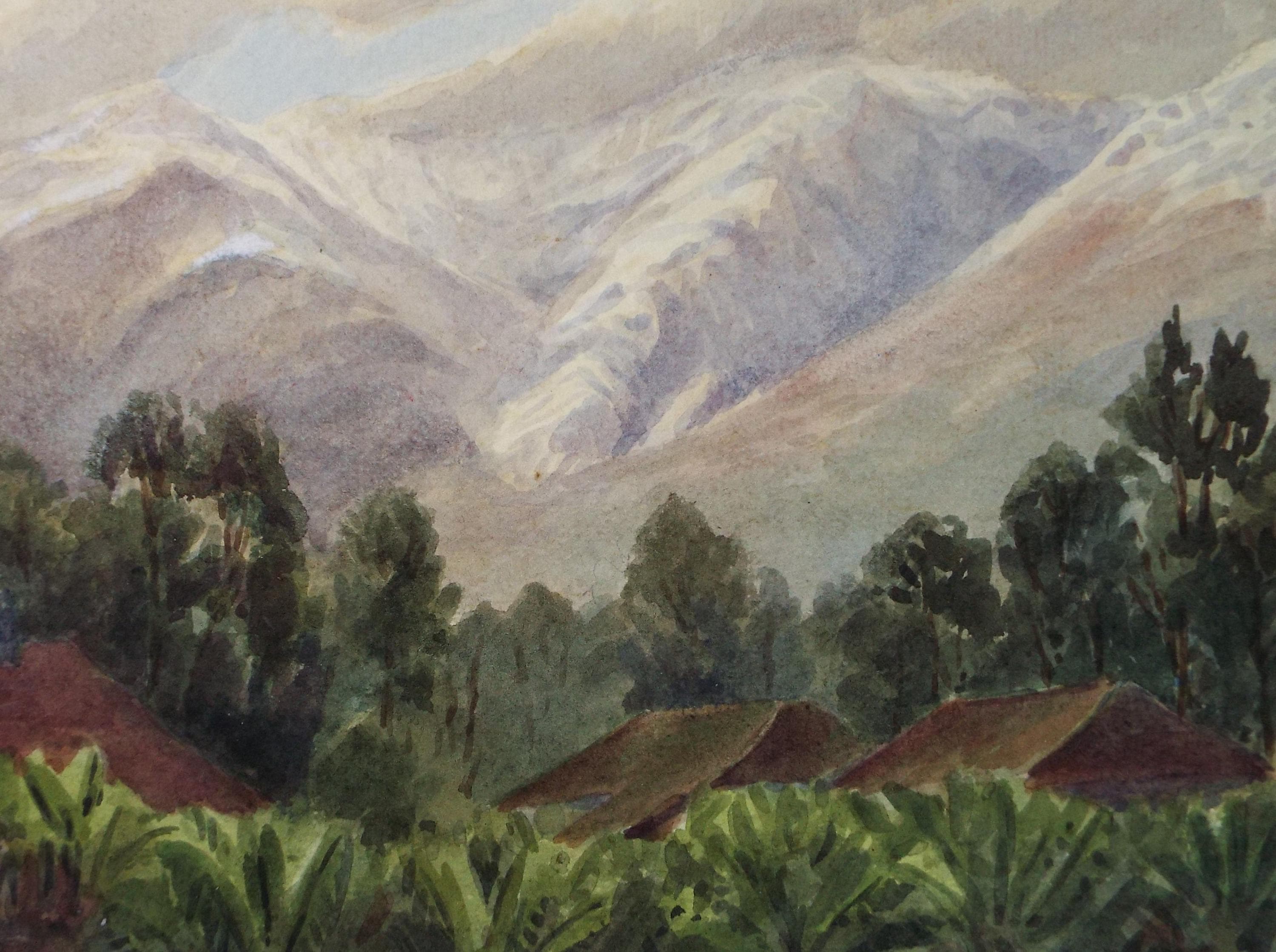 Original Watercolour, 'Mountain View', Artist Unknown, dated 1917