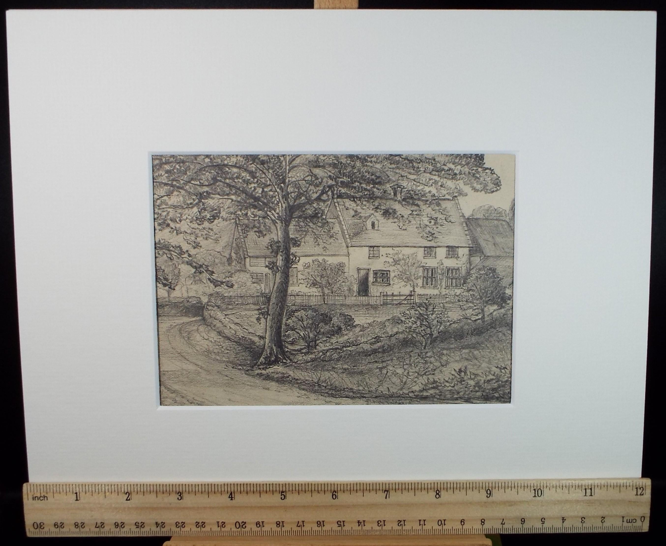 Original Pencil drawing, 'Howlets farm, Bacton', Dated 1874, artist unknown