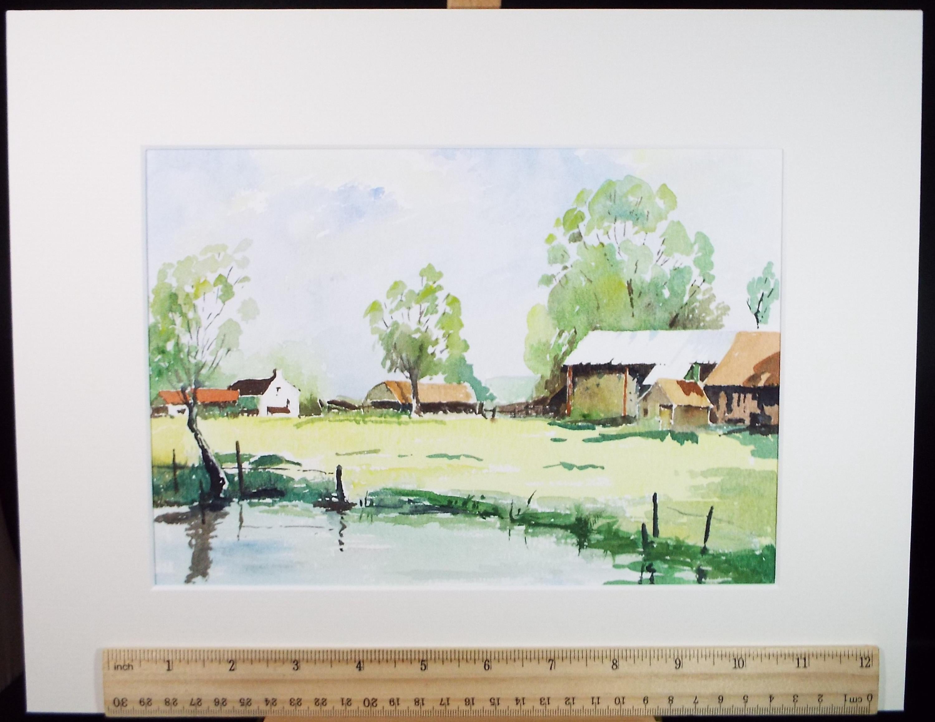 Original Watercolour, 'Farmstead', V R Burrow, c1980's