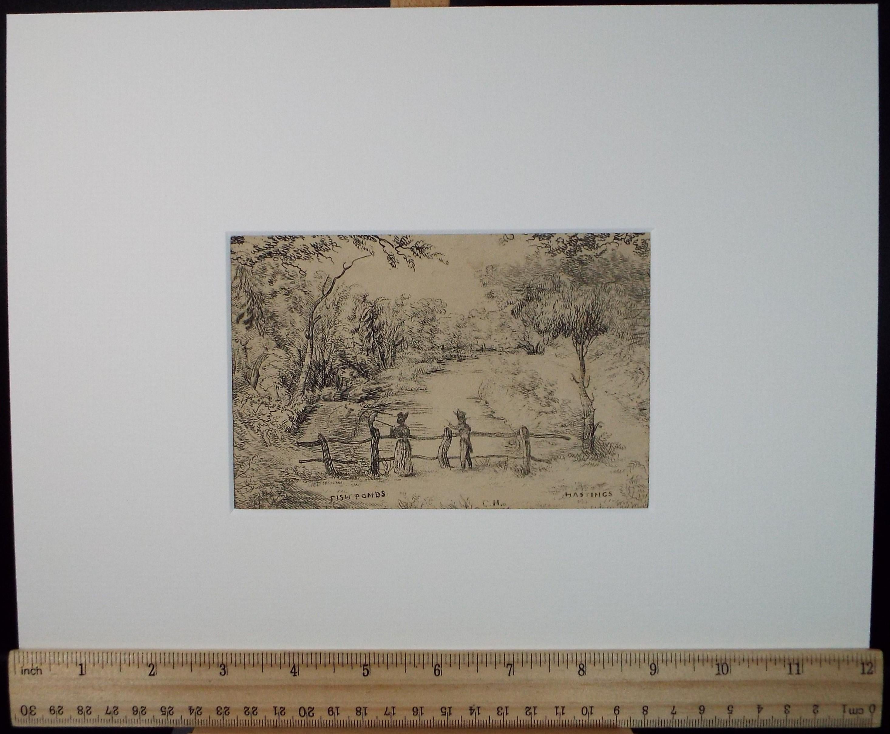 Original Pen and ink drawing, 'Fishponds, Hastings', circa 1850's, Artist Unknown