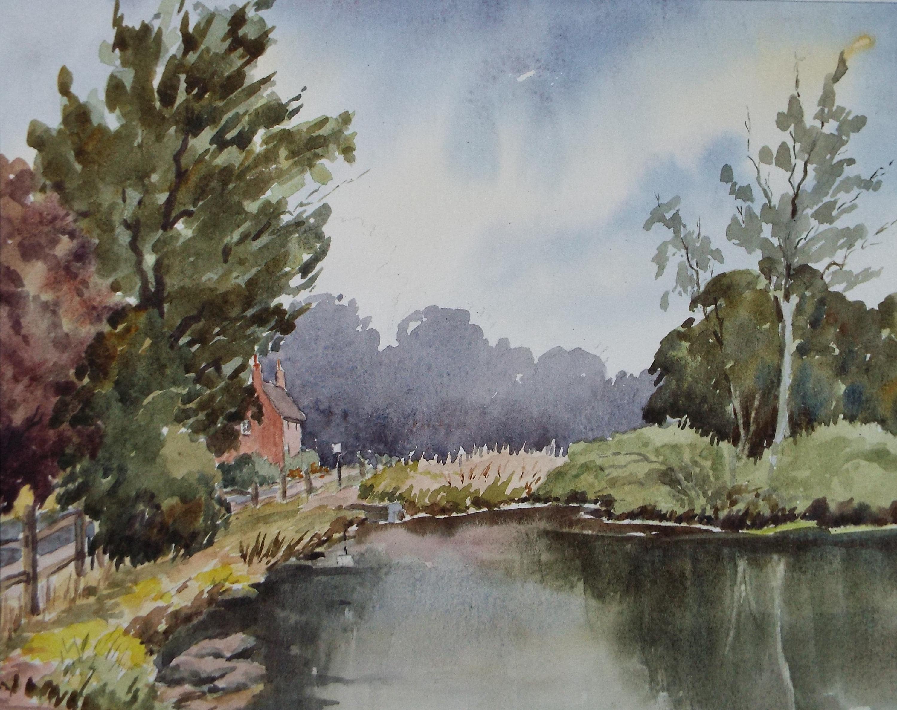 Original Watercolour, 'The pond, Ditchling', Dated 1988, Unknown artist