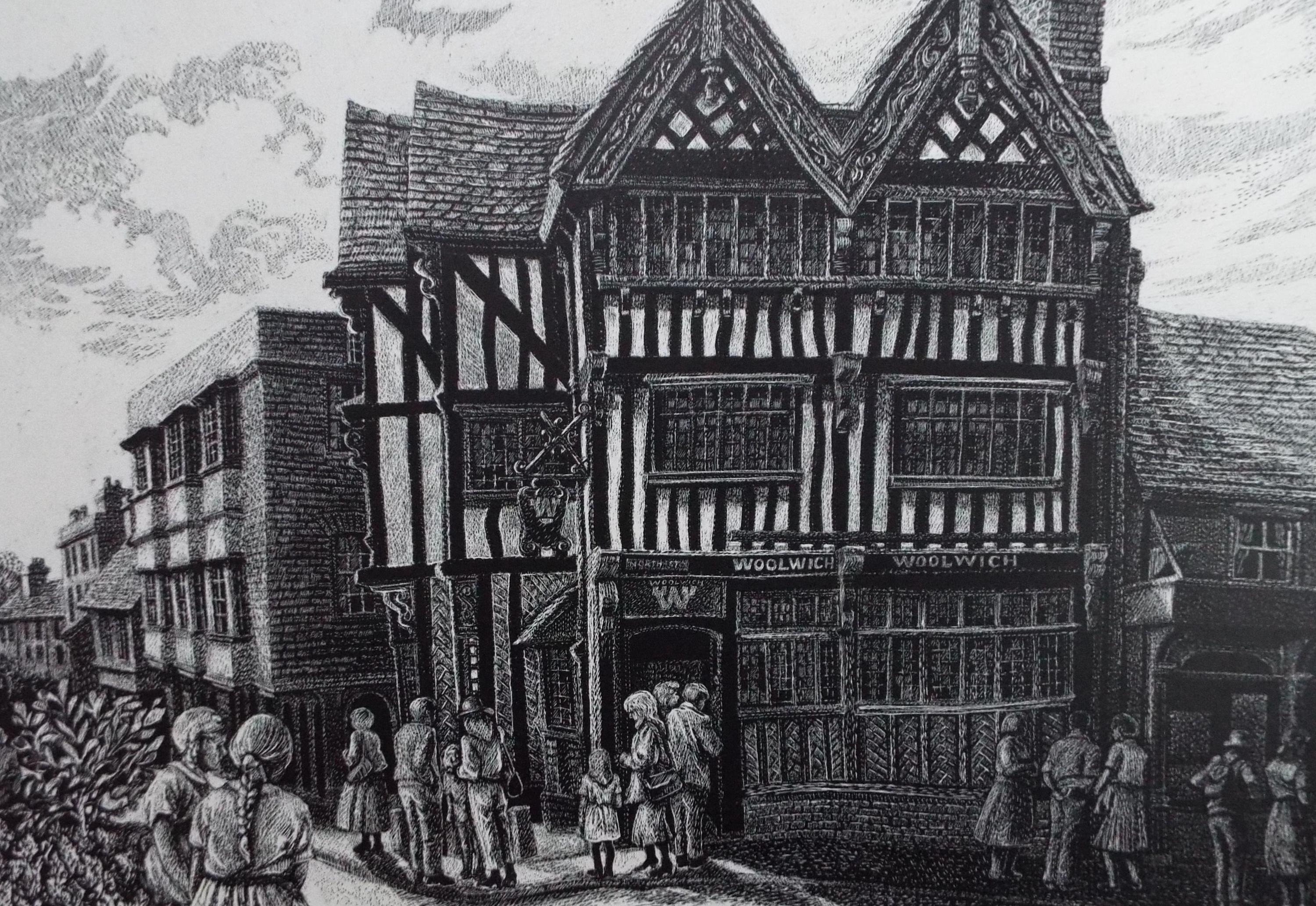 Original Scraperboard & ink drawing, 'The Woolwich, Leatherhead', Lorr