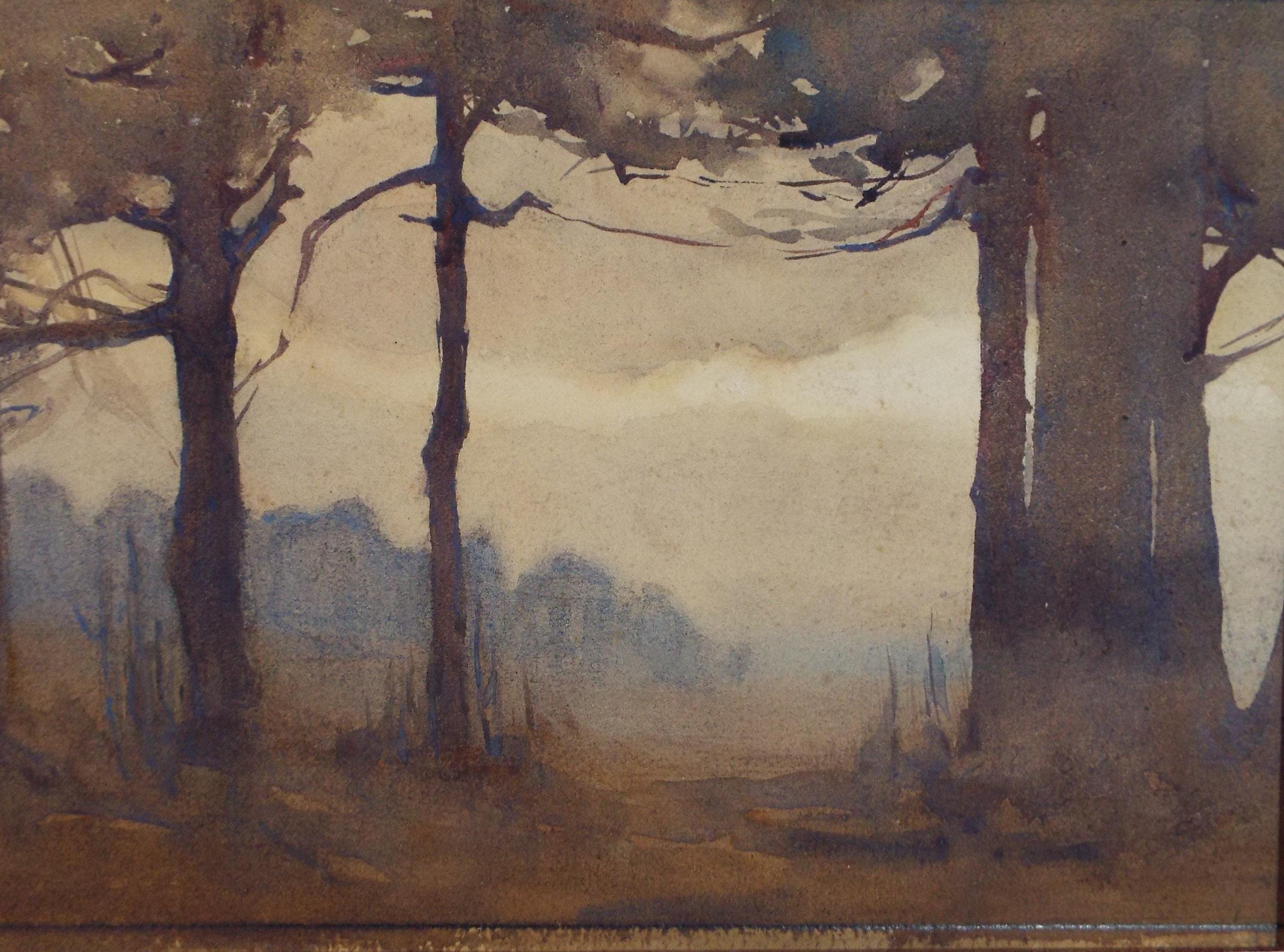 Original Watercolour on Paper, 'Misty Woodland', early 20th Century, Artist Unknown