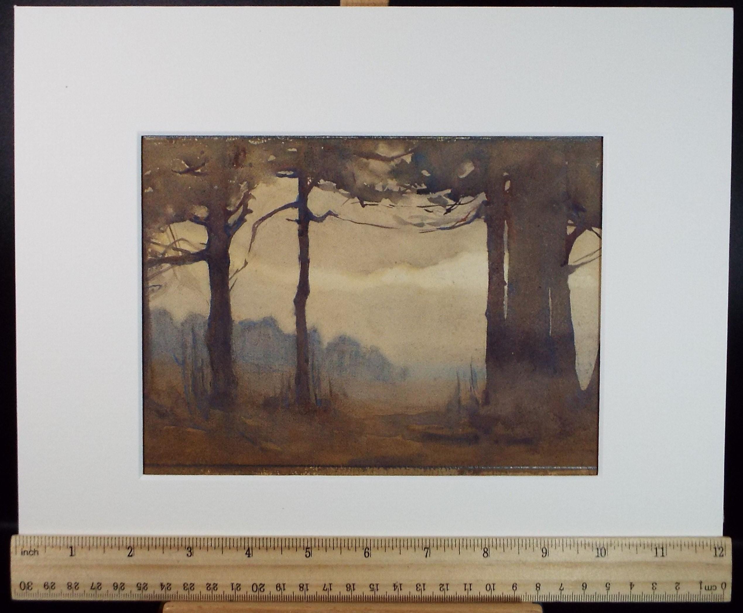 Original Watercolour on Paper, 'Misty Woodland', early 20th Century, Artist Unknown