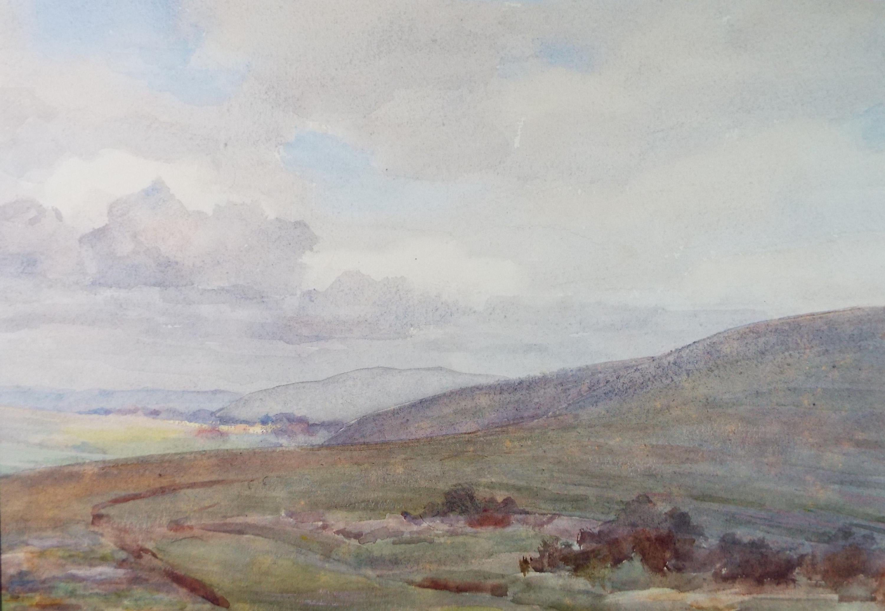 Original Watercolour, 'Hilly Moorland', Artist Unknown, circa 1920's