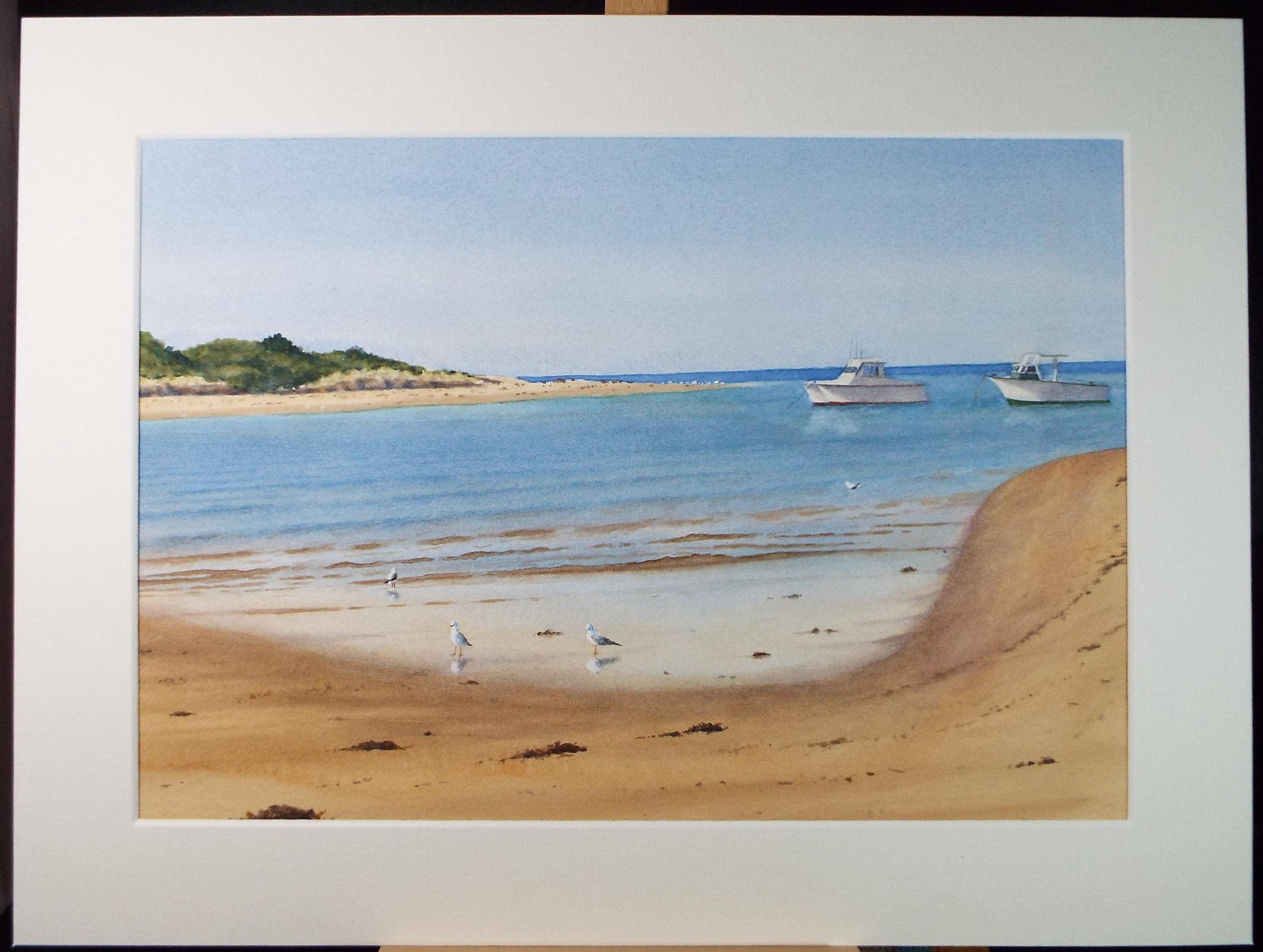 Original Watercolour, 'Bay with Moored Boats', Circa 1980's, Artist Unknown