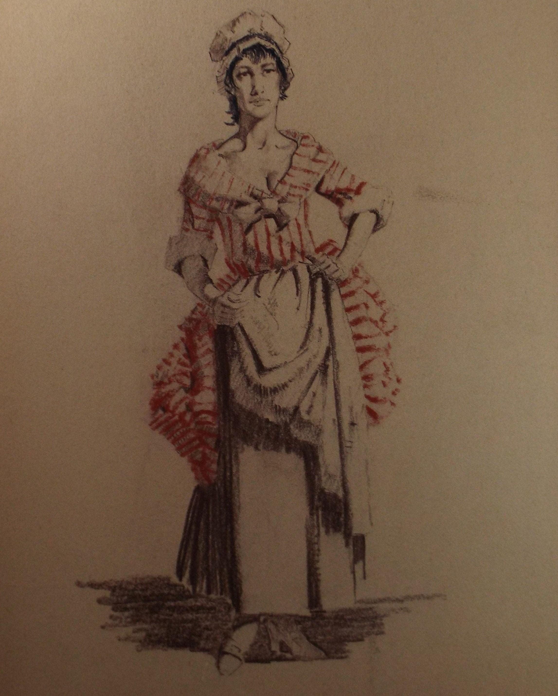 Original Pastel Drawing, 'Victorian Woman Study', Artist Unknown, Circa 1950's