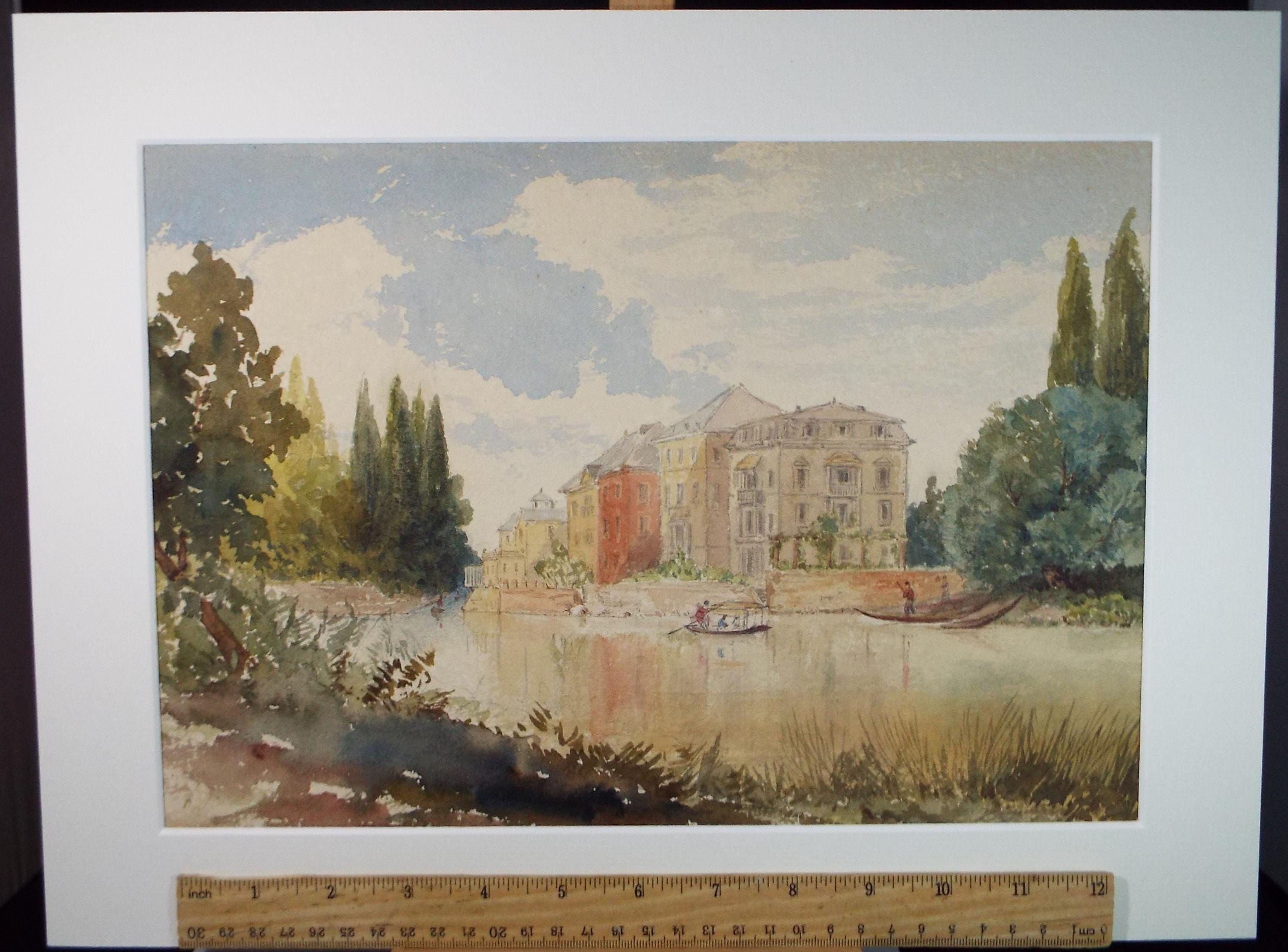 Original Watercolour 'Punt on the River', Late 19th Century, artist unknown