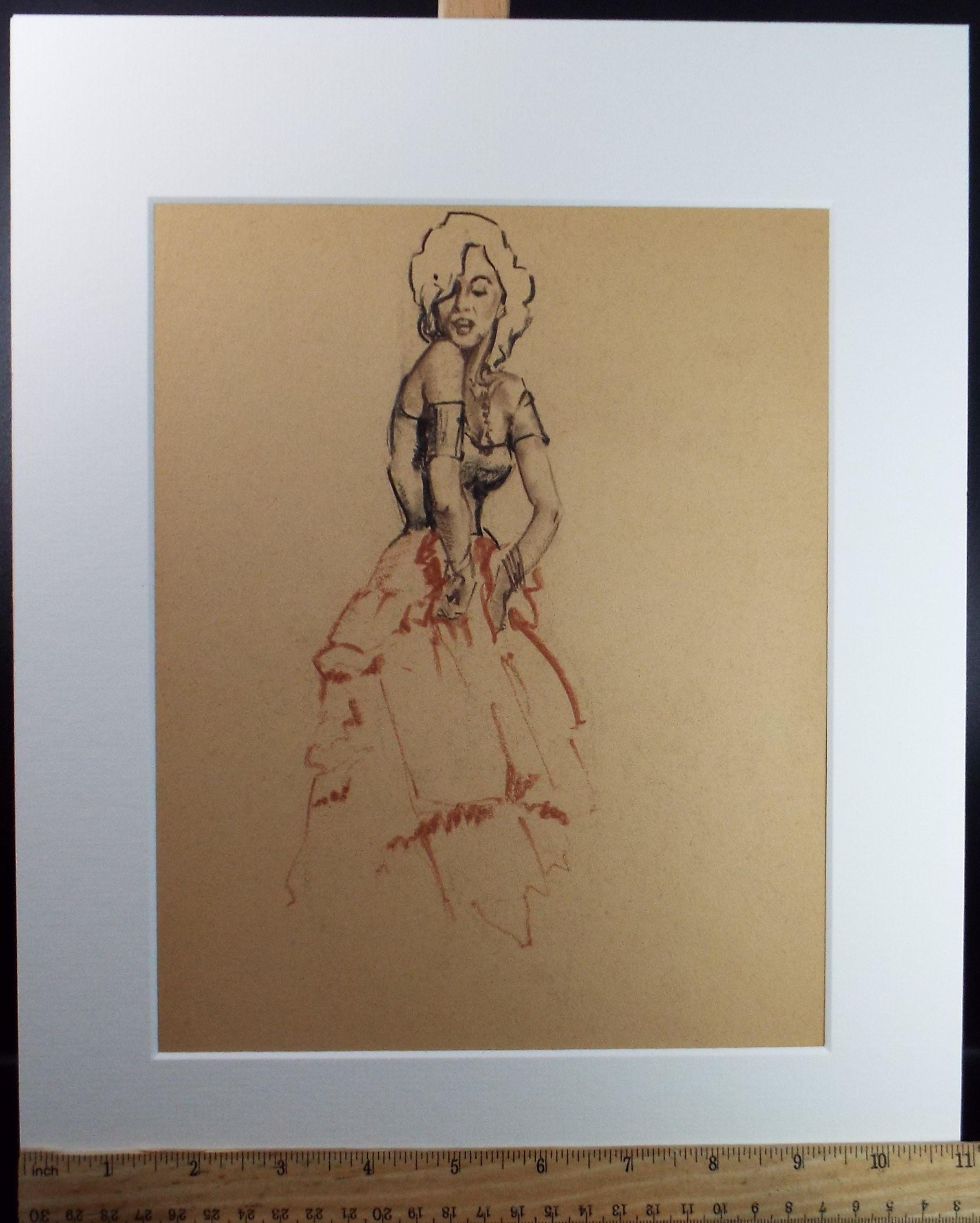 Original Pastel Drawing, 'Flamenco Dancer', Artist Unknown, Circa 1950's