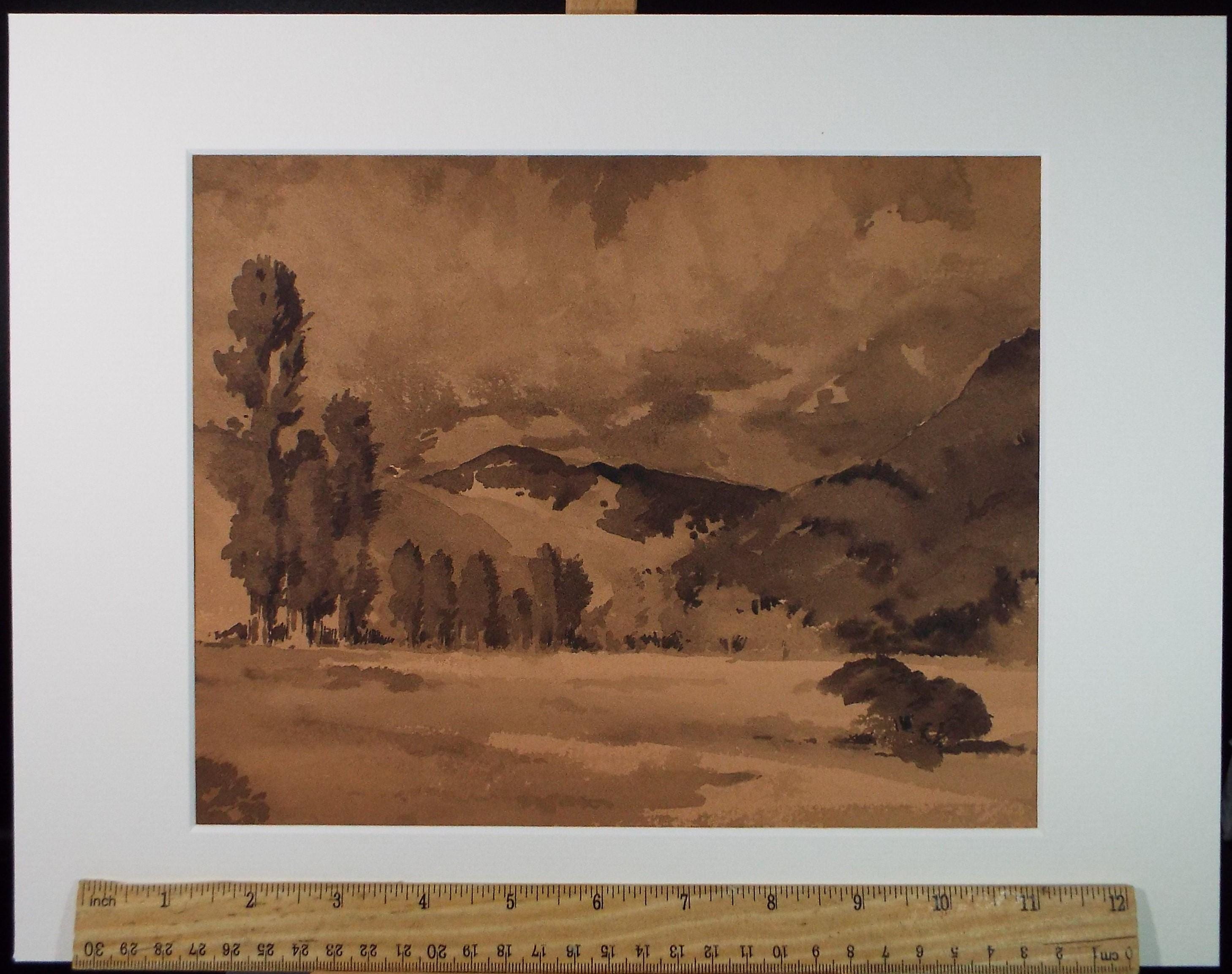 Original Sepia Watercolour, 'Landscape Study', Artist Unknown, circa 1950's