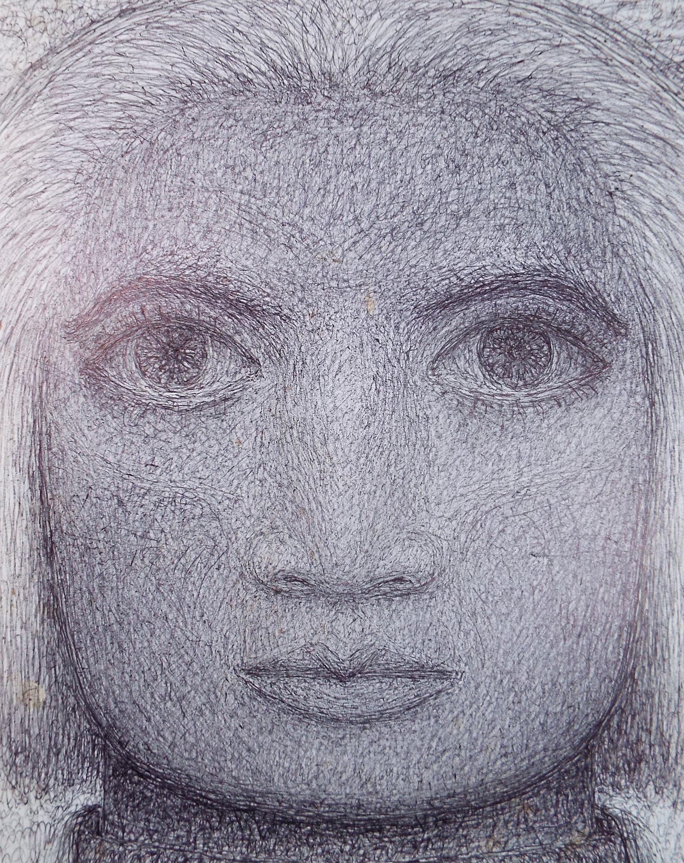 Original Ballpoint pen, 'Head Study', Unknown Artist, Circa 1980's