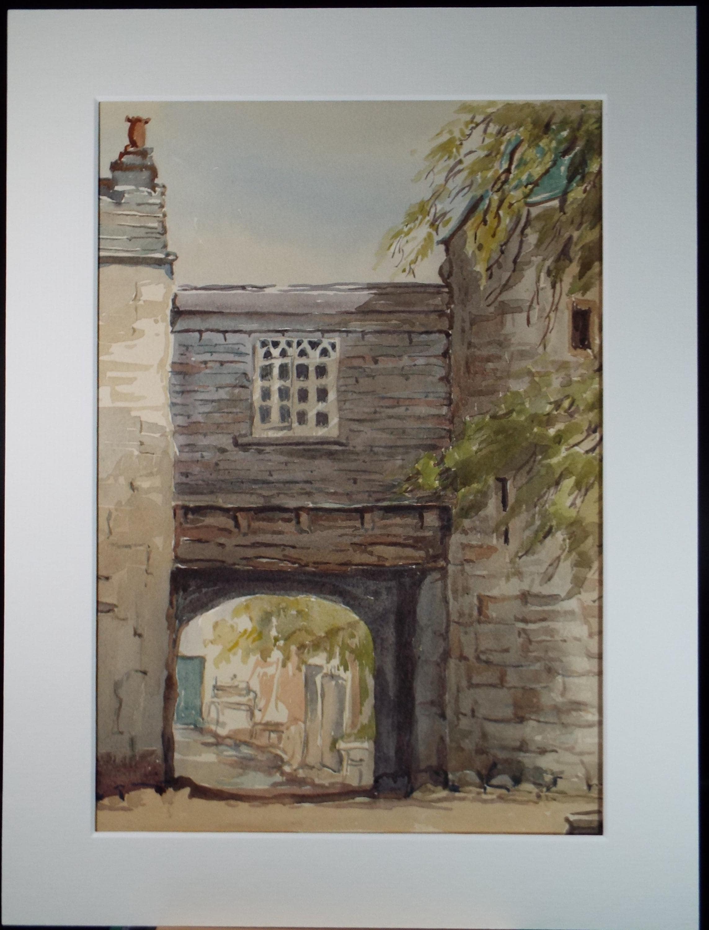 Original Watercolour, 'Abbey entrance', Gwen Rayner, c1970's
