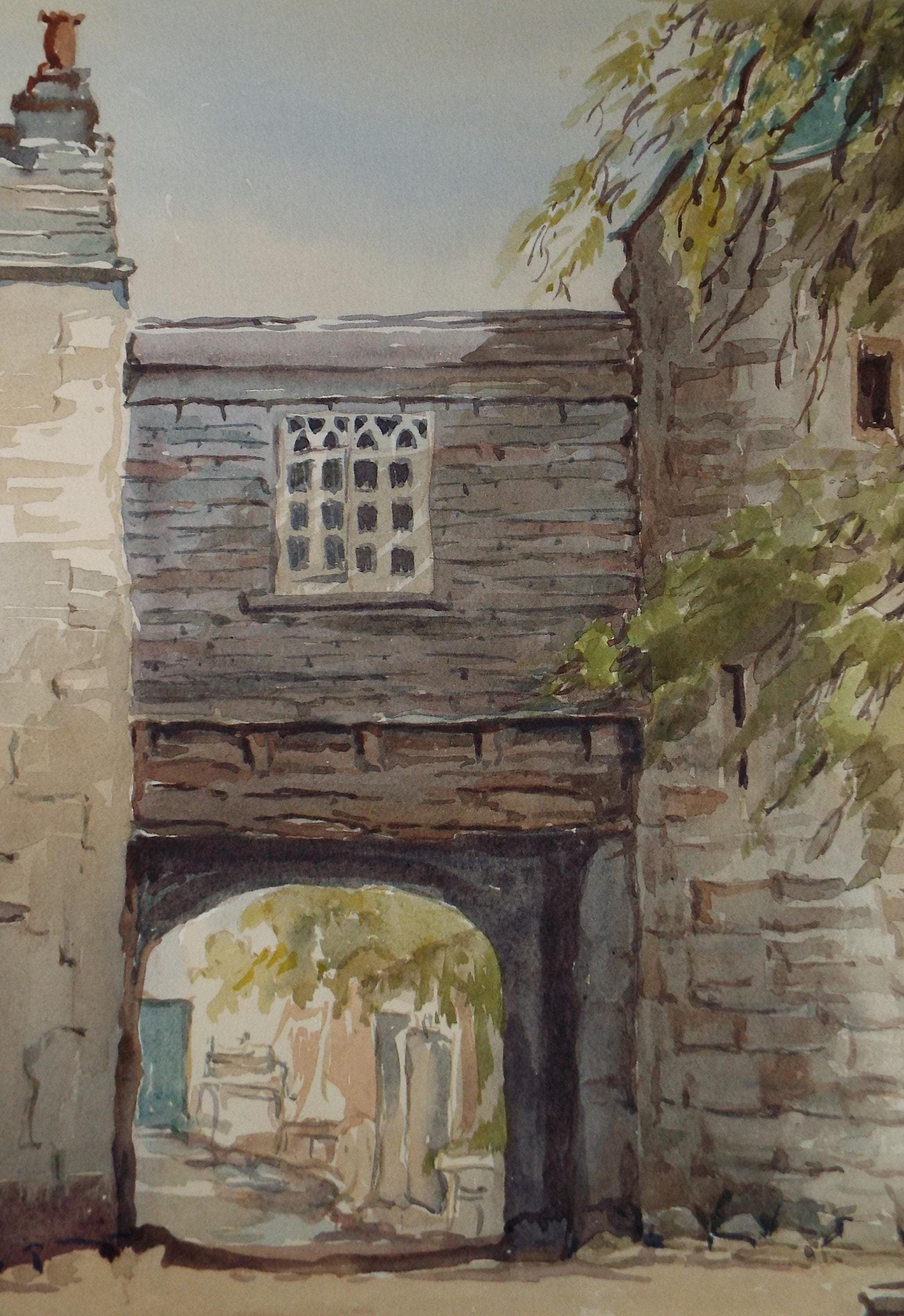 Original Watercolour, 'Abbey entrance', Gwen Rayner, c1970's