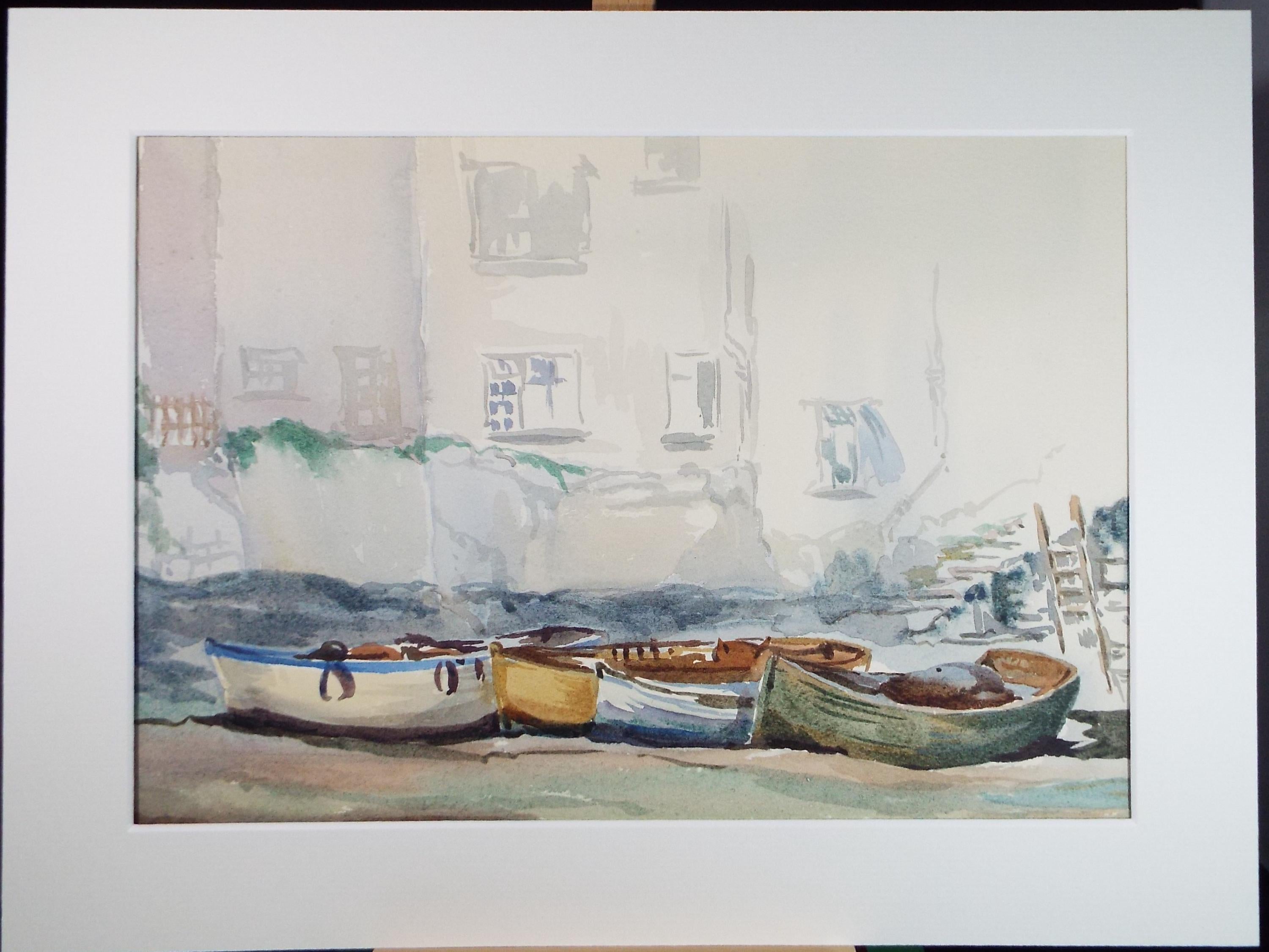 Original Watercolour, 'Fishing Harbour', Gwen Rayner, c1970's