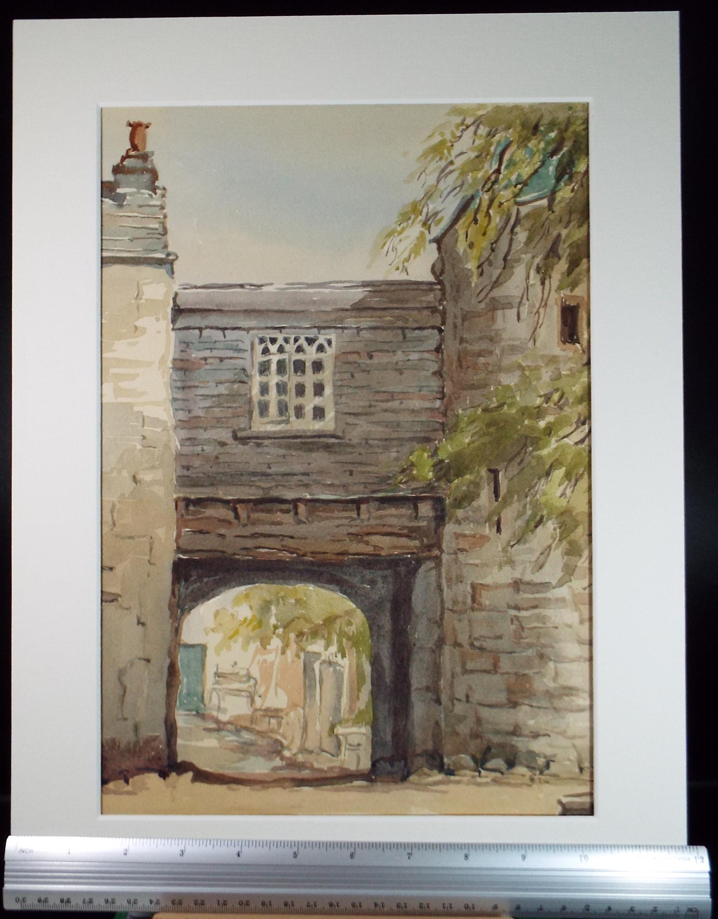 Original Watercolour, 'Abbey entrance', Gwen Rayner, c1970's