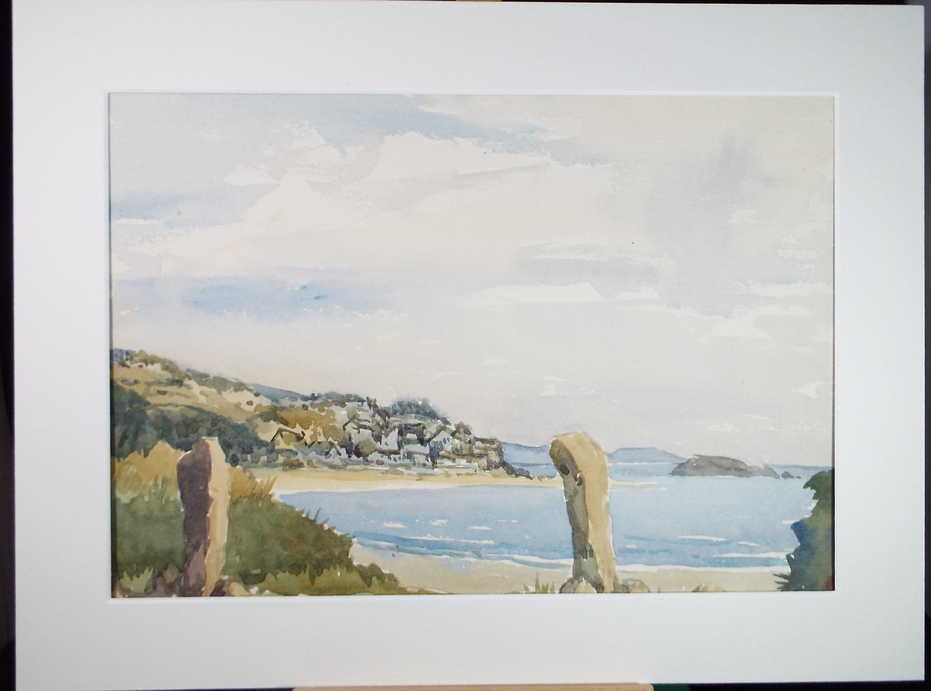 Original Watercolour, 'Fishing Village', Gwen Rayner, c1970's