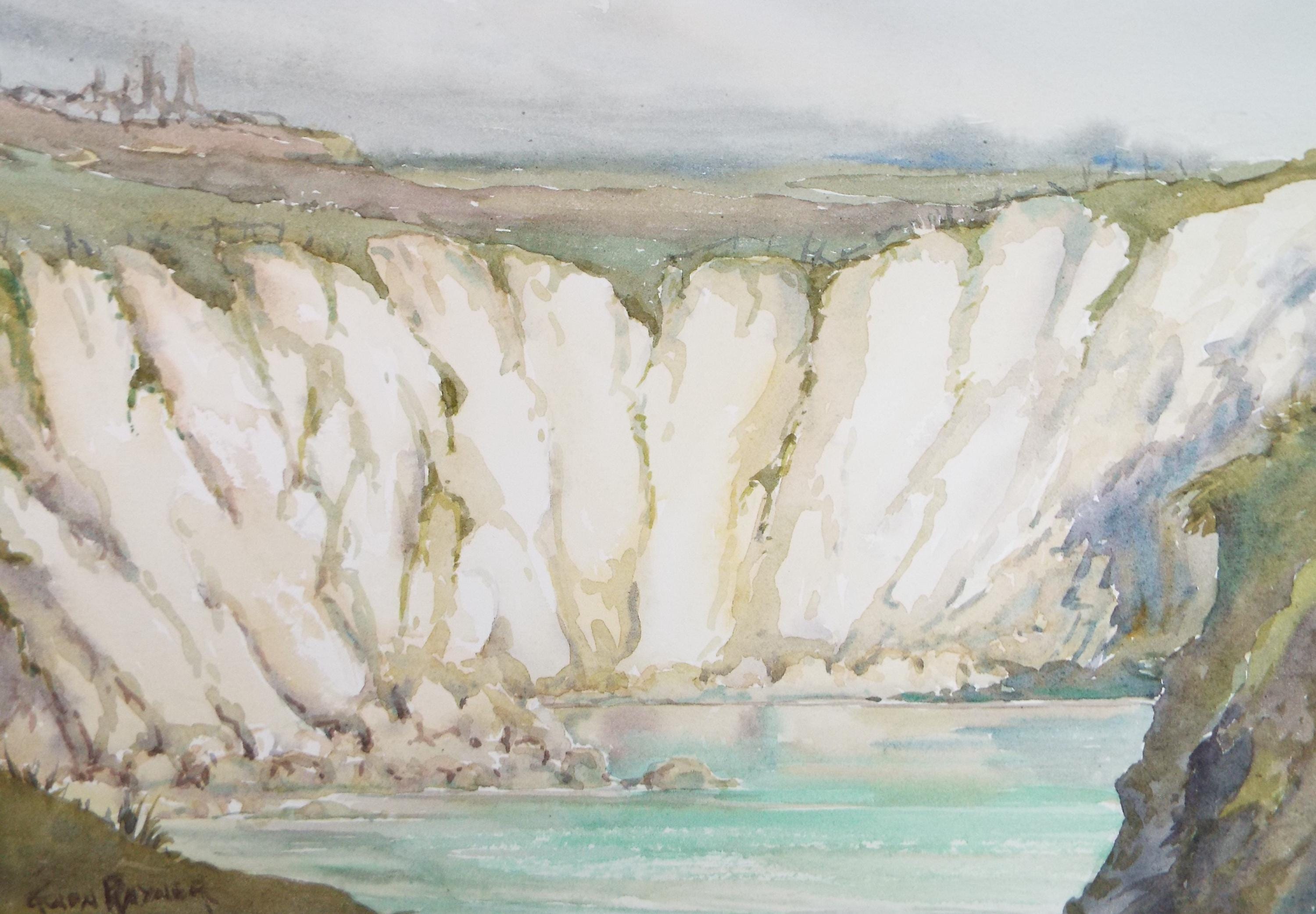 Original Watercolour, 'Chalk Cliffs', Gwen Rayner, c1970's