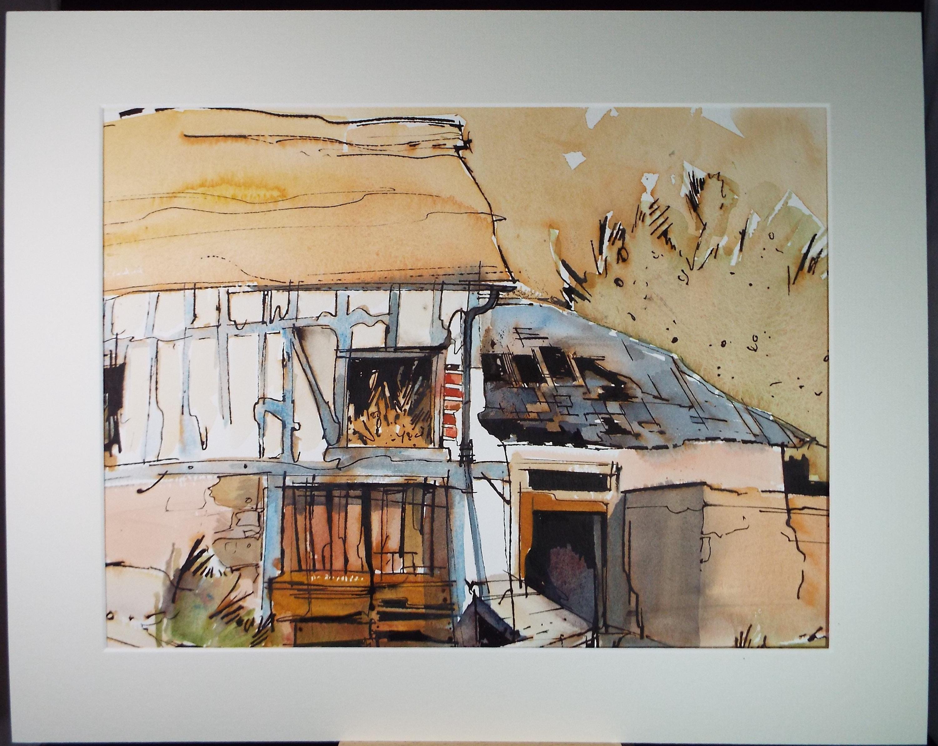 Original Watercolour drawing, 'French Barn', John Hambleton Holdcroft (1926-2014), Circa 1970's