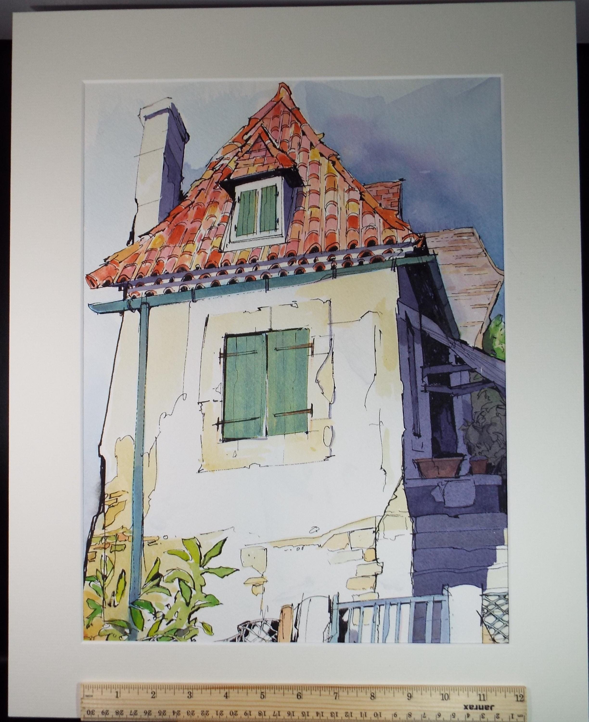 Original Watercolour drawing, 'French Farmhouse', John Hambleton Holdcroft (1926-2014), Circa 1970's