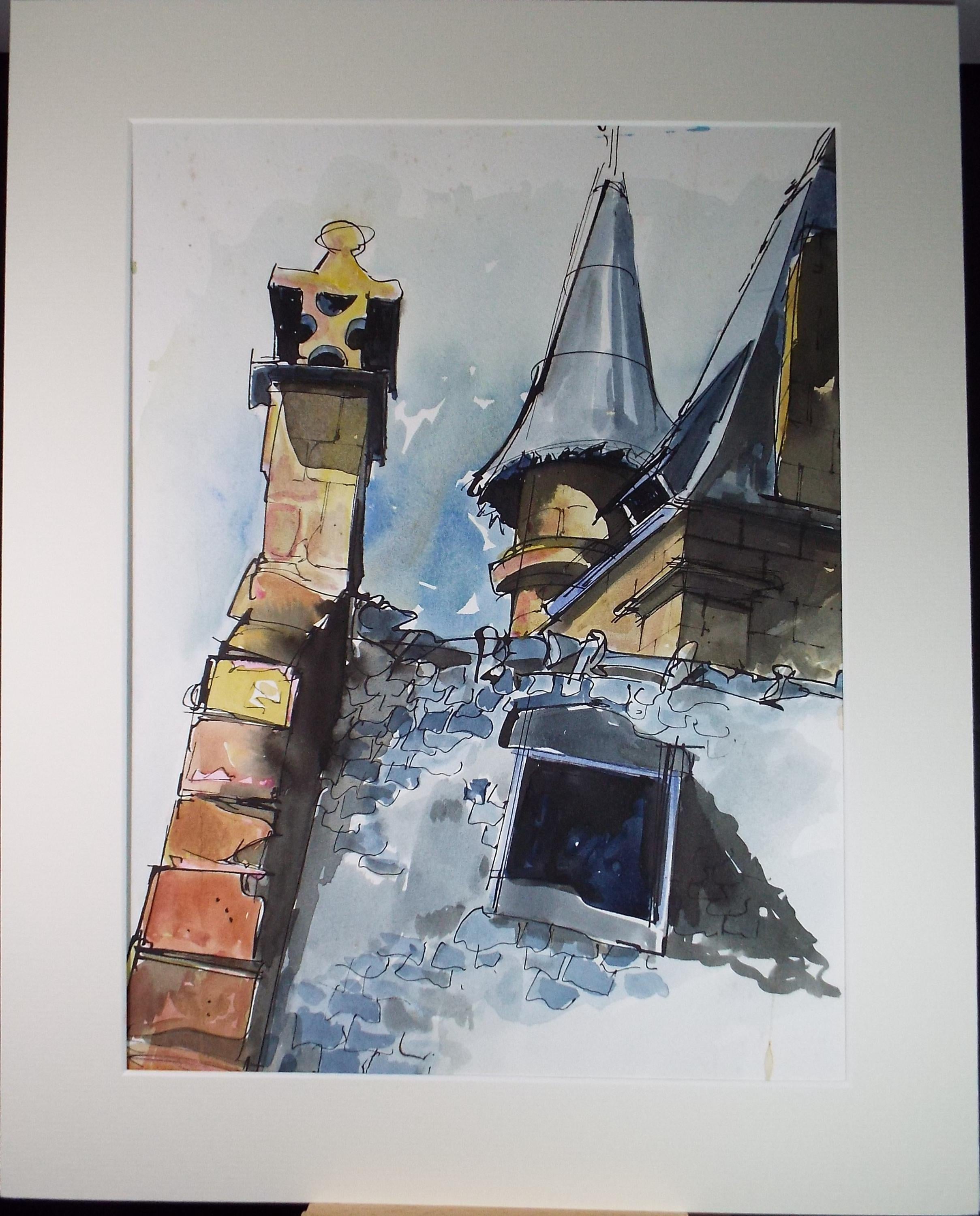 Original Watercolour drawing, 'French Chateau', John Hambleton Holdcroft (1926-2014), Circa 1970's