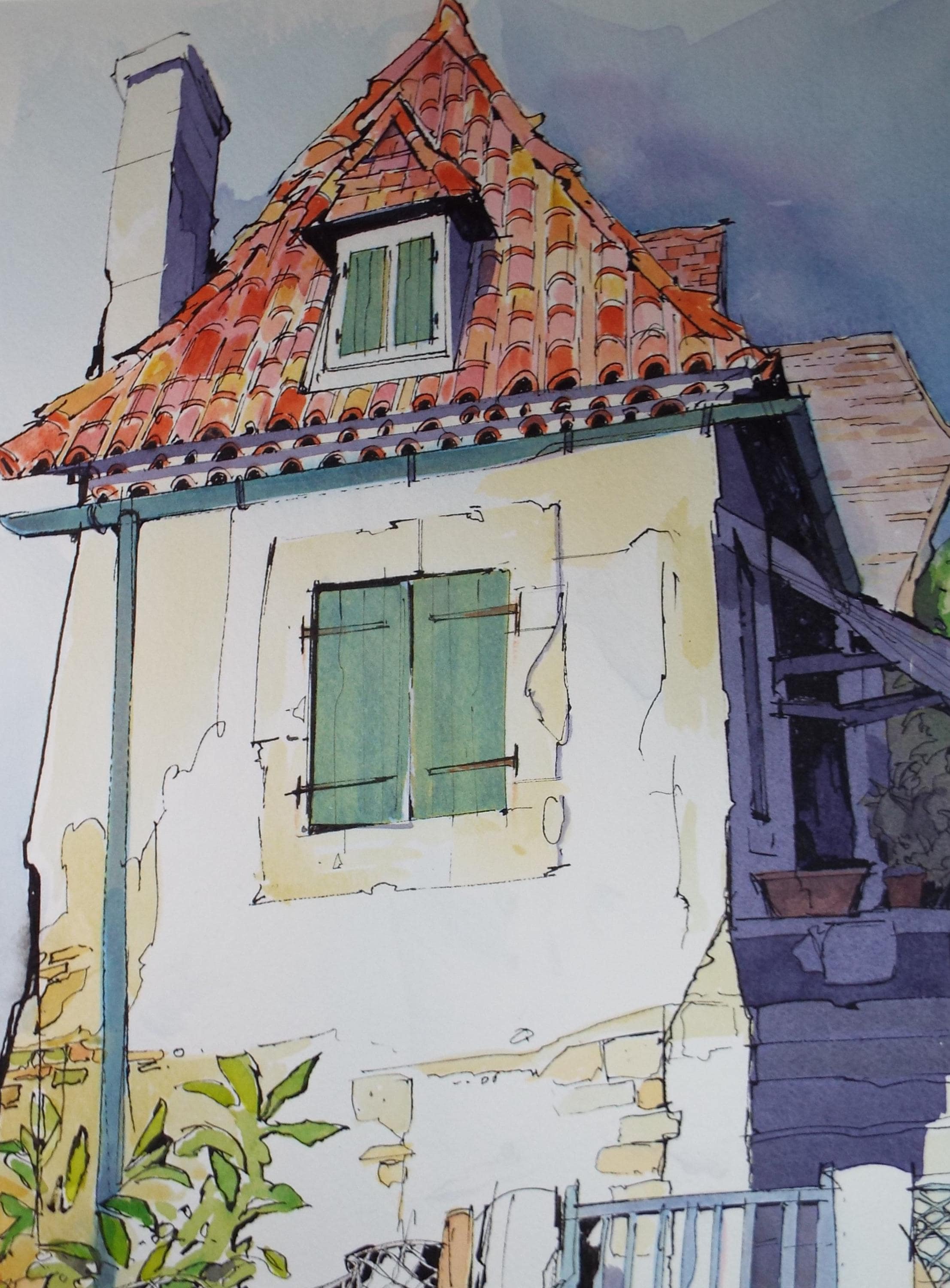 Original Watercolour drawing, 'French Farmhouse', John Hambleton Holdcroft (1926-2014), Circa 1970's