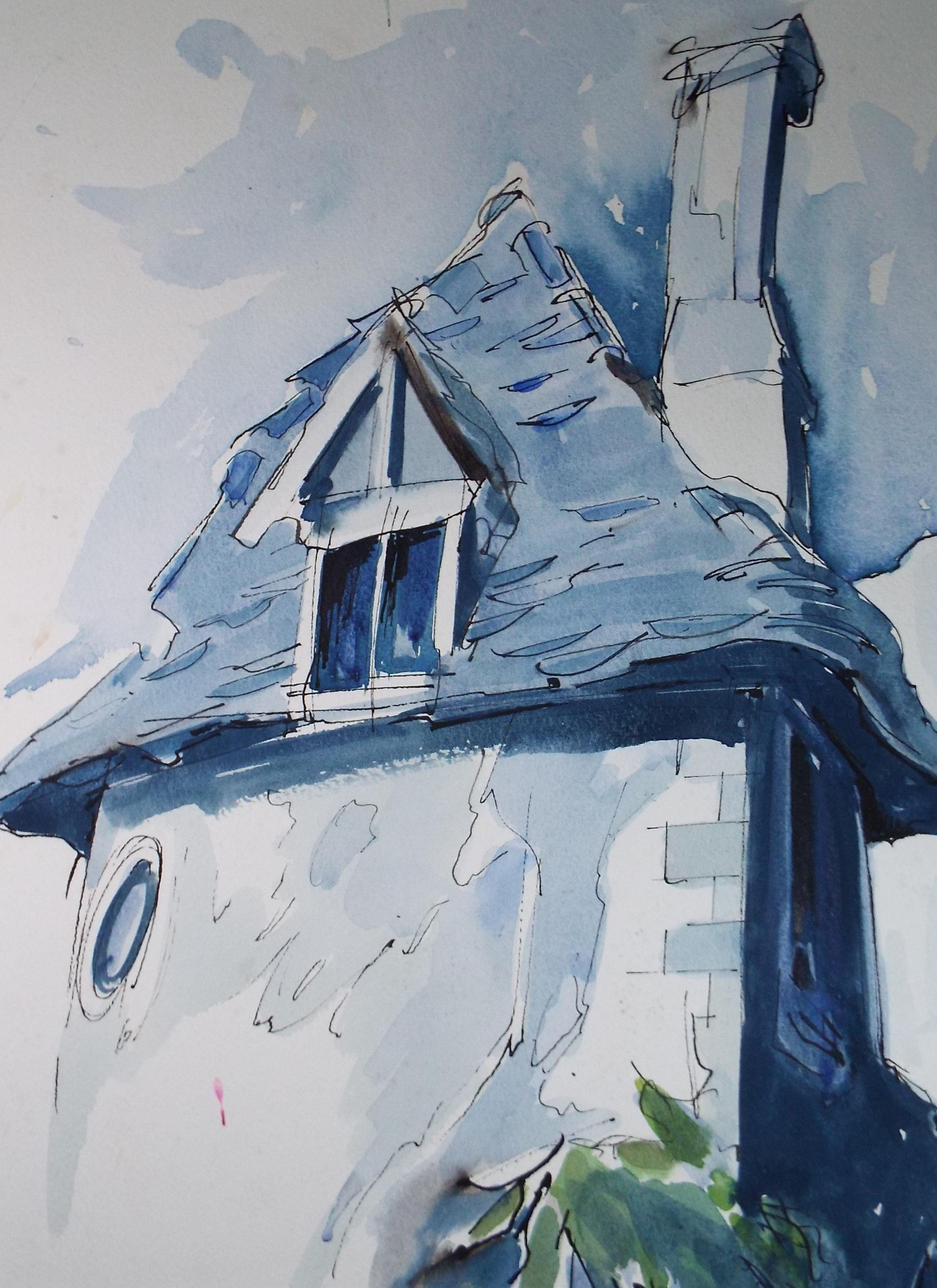 Original Watercolour drawing, 'French Farmhouse', John Hambleton Holdcroft (1926-2014), Circa 1970's