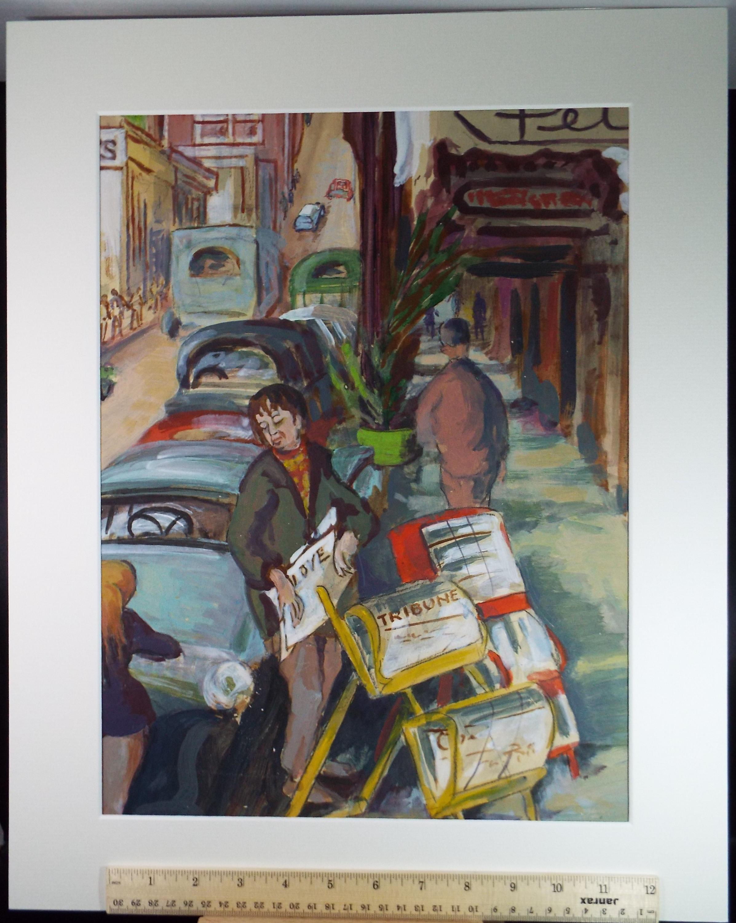 Original Watercolour & Gouache, 'Street Scene with Figures',c1950's, Ivy T. Attwell (20th Century, British)