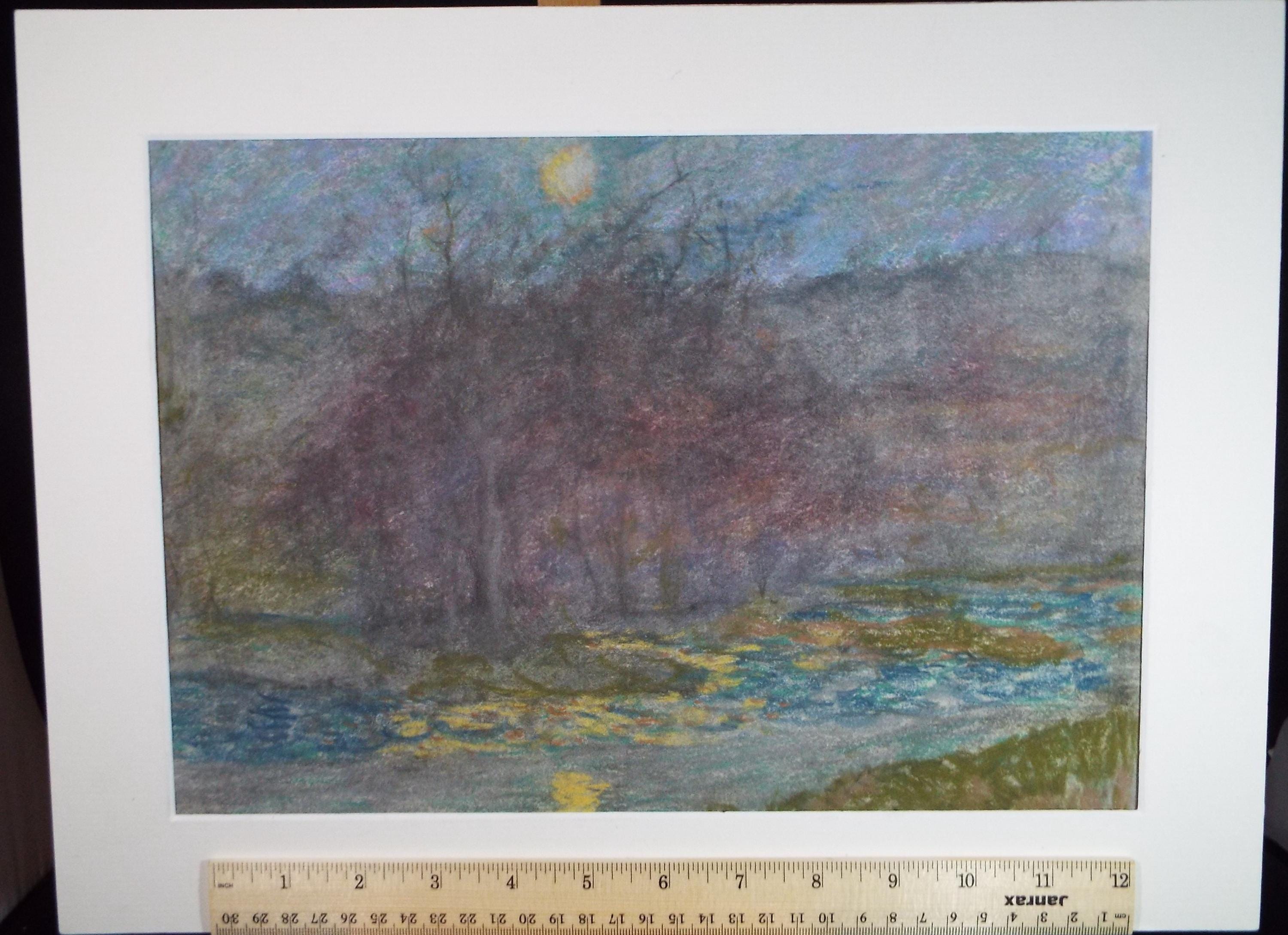 Original Pastel Drawing, 'River Landscape', David Waterson RE FSA (1870-1954)