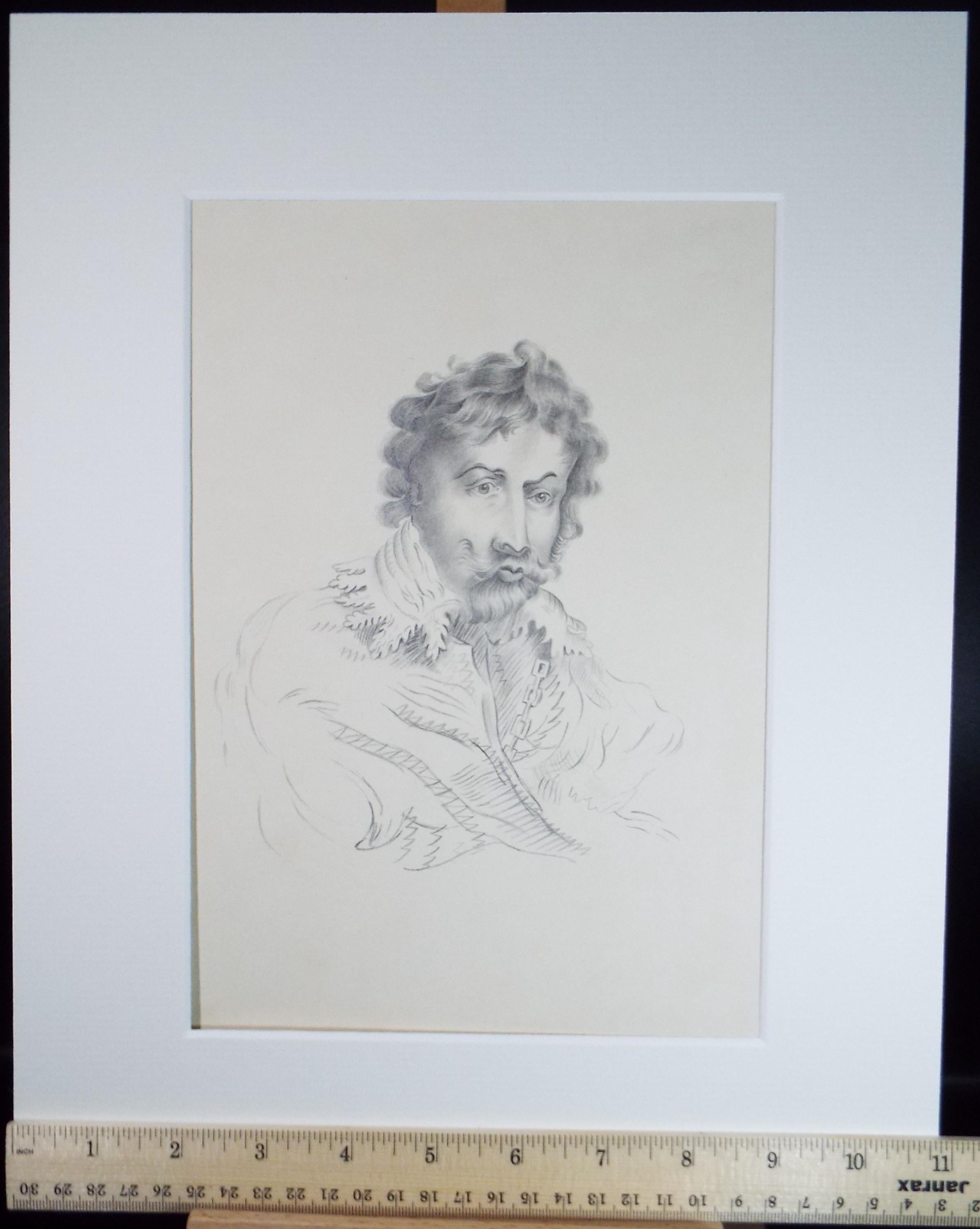 Original Pencil Drawing , 'Portrait of a Nobleman', Mid 19th Century, unknown artist