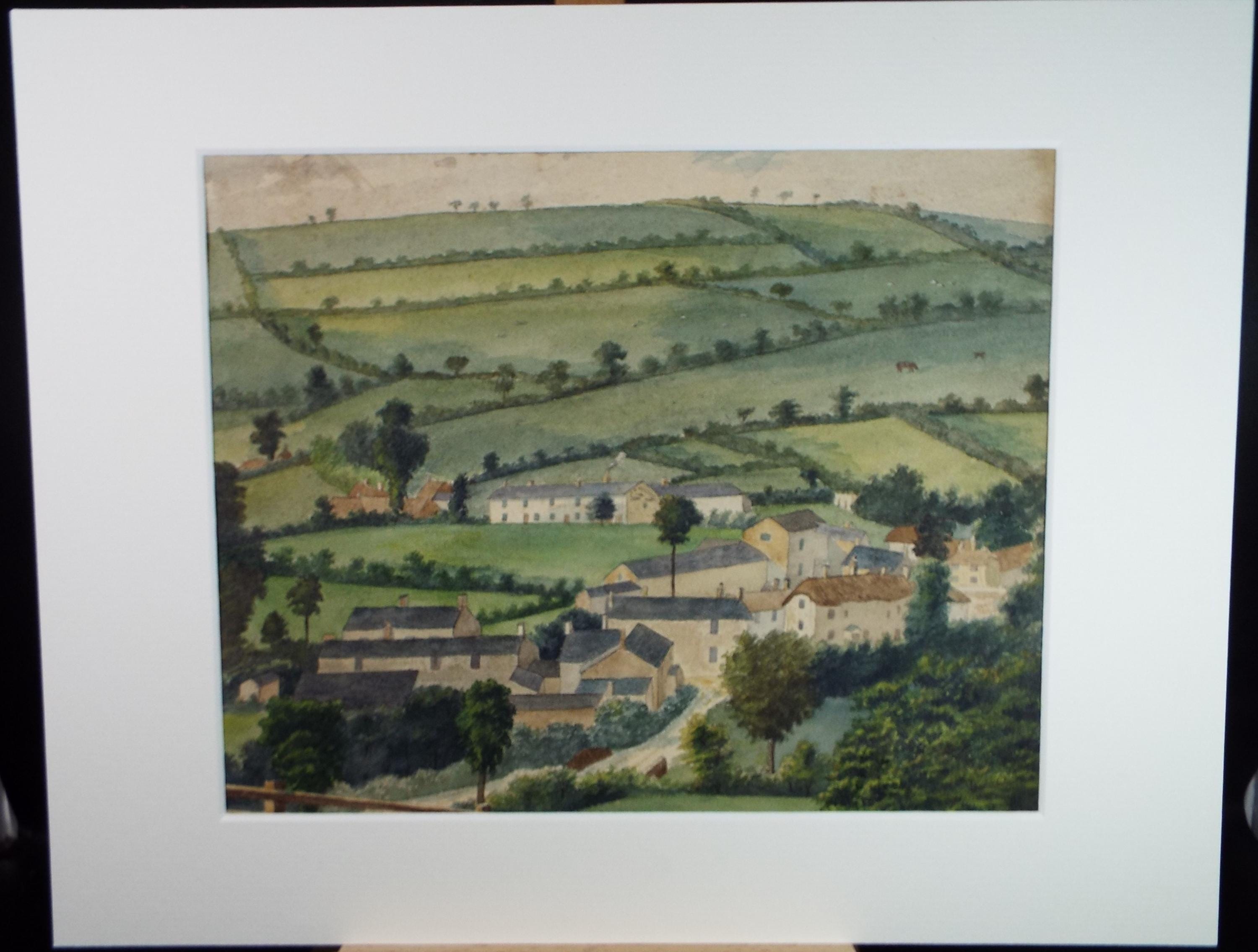 Original Watercolour 'Village in a Green Landscape', Artist Unknown, 1920's